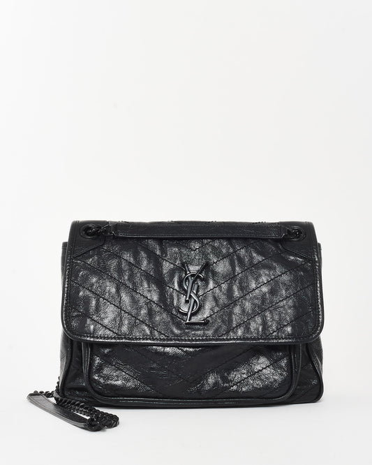 Saint Laurent Black Crinkle Vintage Calf Leather Medium Nikki Bag