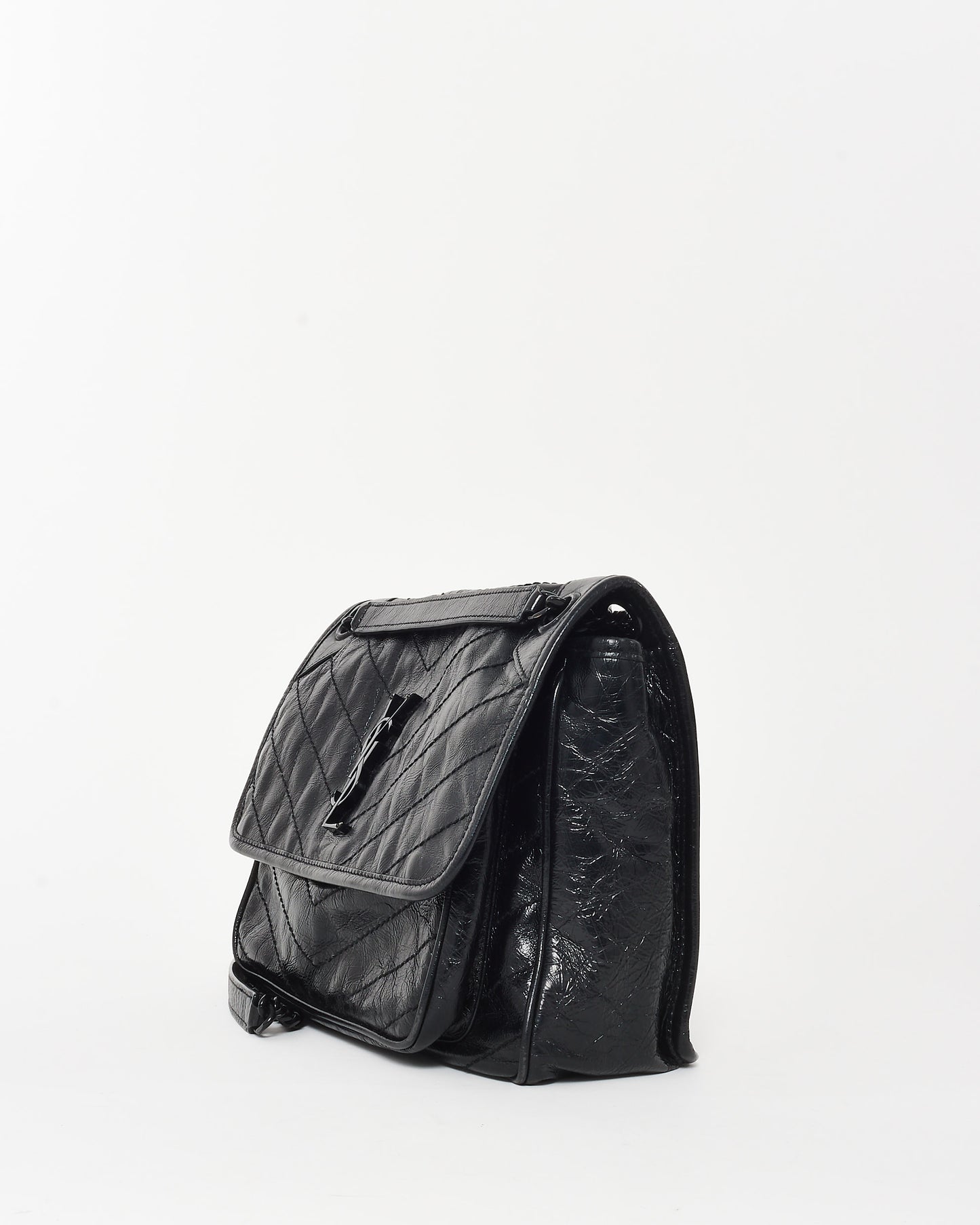 Saint Laurent Black Crinkle Vintage Calf Leather Medium Nikki Bag