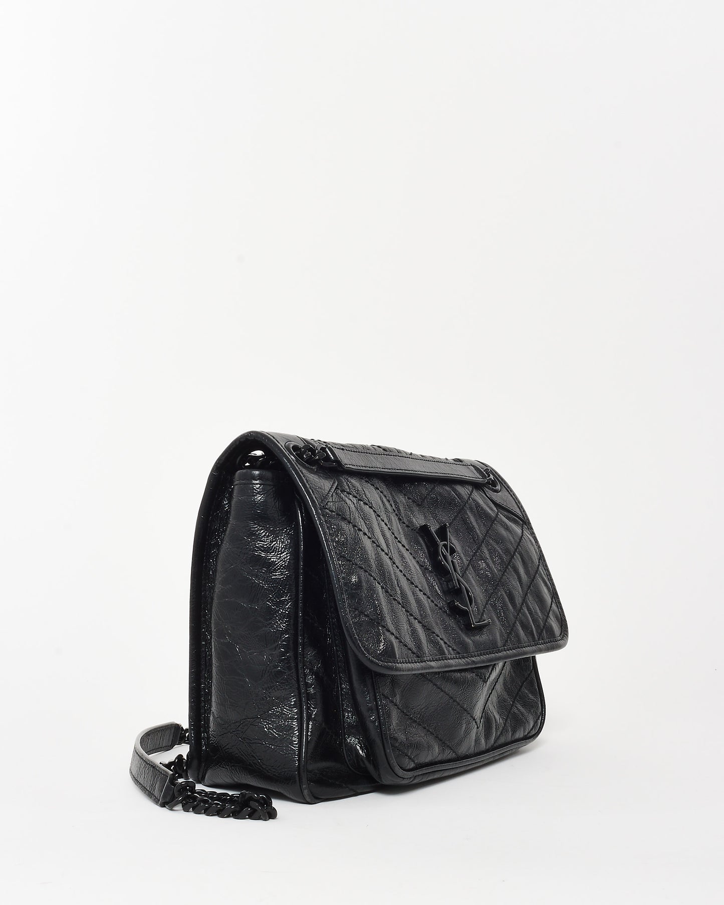 Saint Laurent Black Crinkle Vintage Calf Leather Medium Nikki Bag