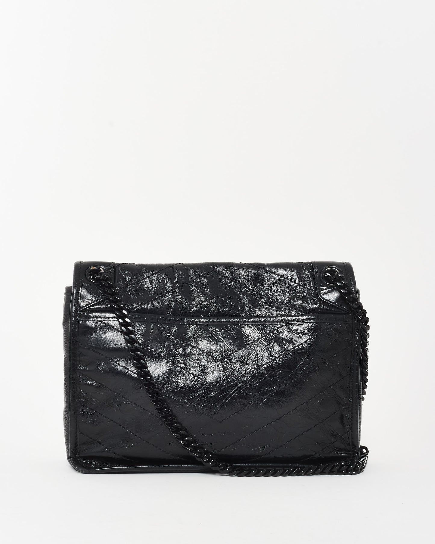 Saint Laurent Black Crinkle Vintage Calf Leather Medium Nikki Bag