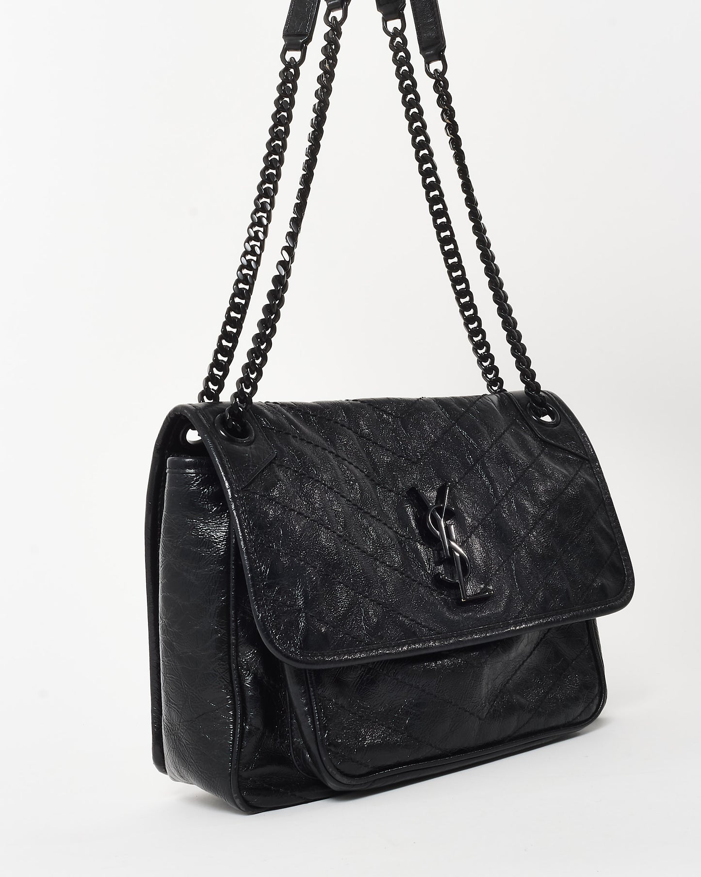 Saint Laurent Black Crinkle Vintage Calf Leather Medium Nikki Bag