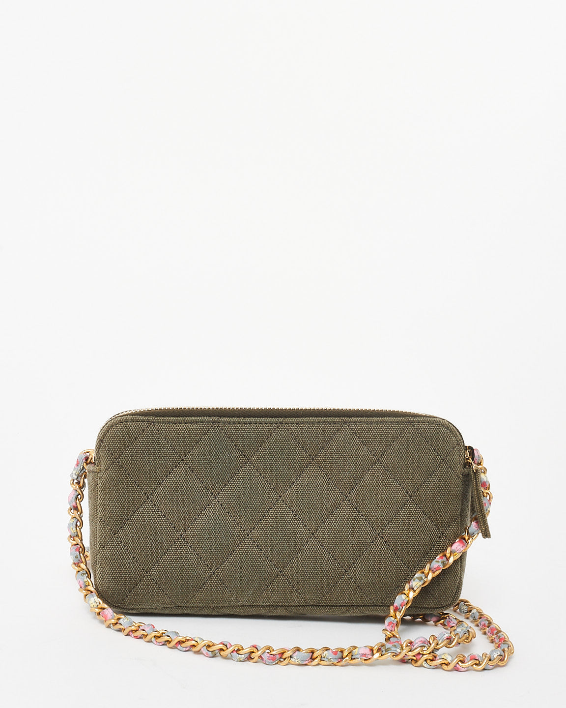 Chanel Army Green Canvas Paris-Cuba Double Zip Clutch Crossbody Chain Bag