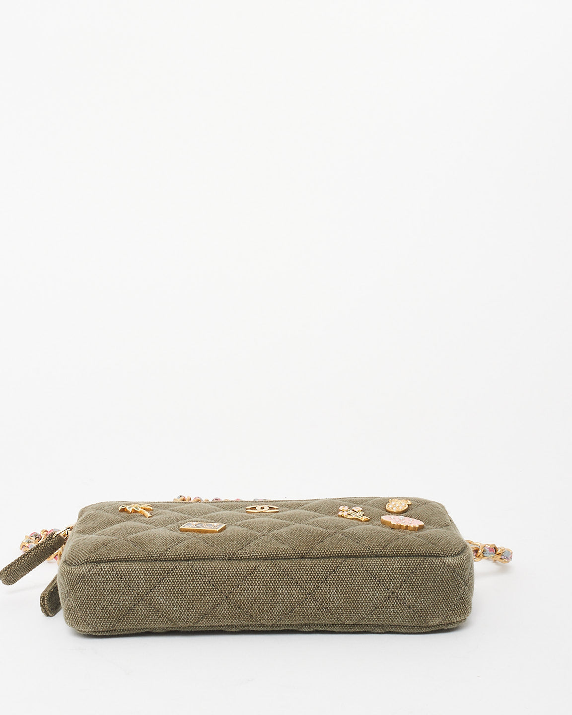 Chanel Army Green Canvas Paris-Cuba Double Zip Clutch Crossbody Chain Bag