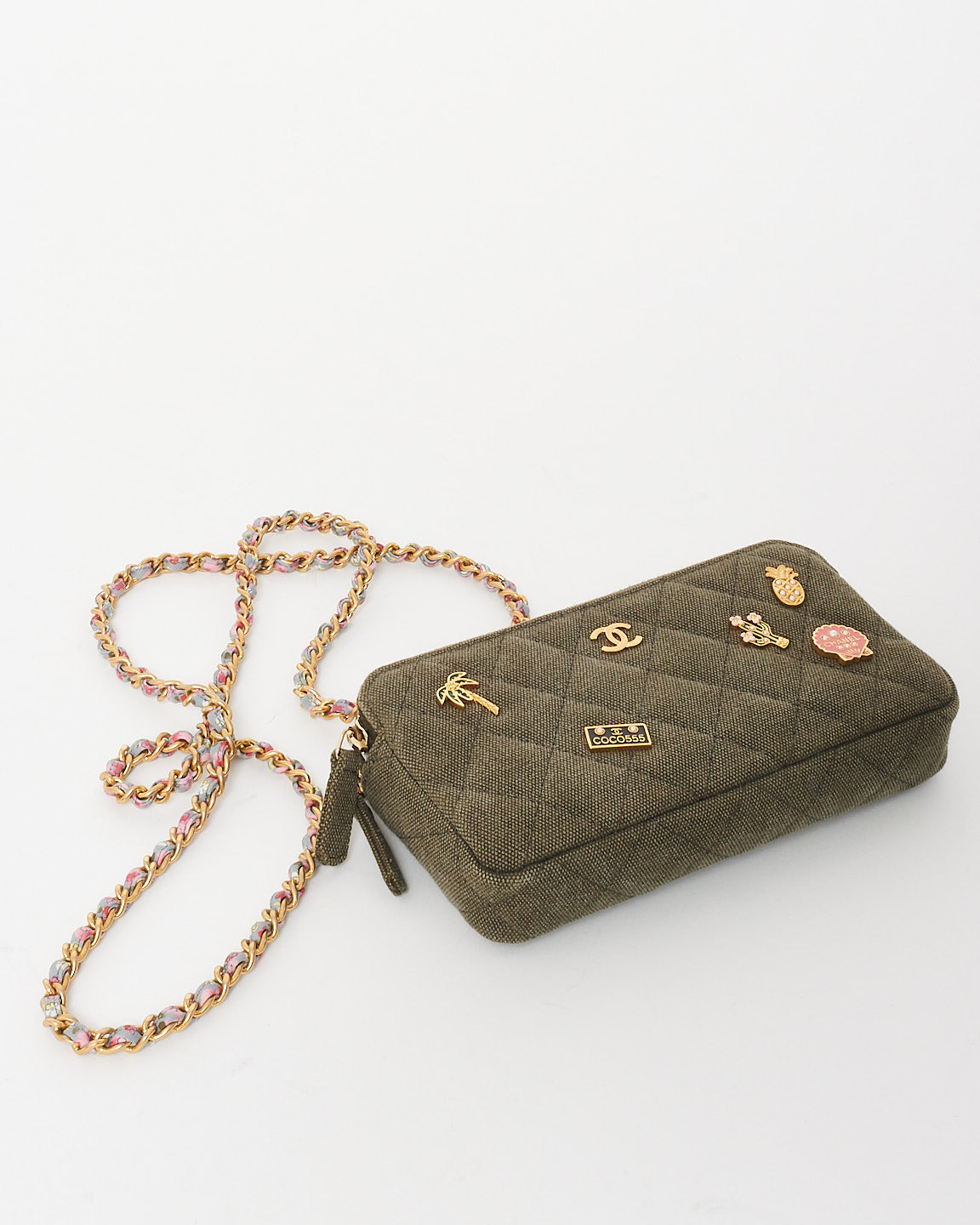 Chanel Army Green Canvas Paris-Cuba Double Zip Clutch Crossbody Chain Bag