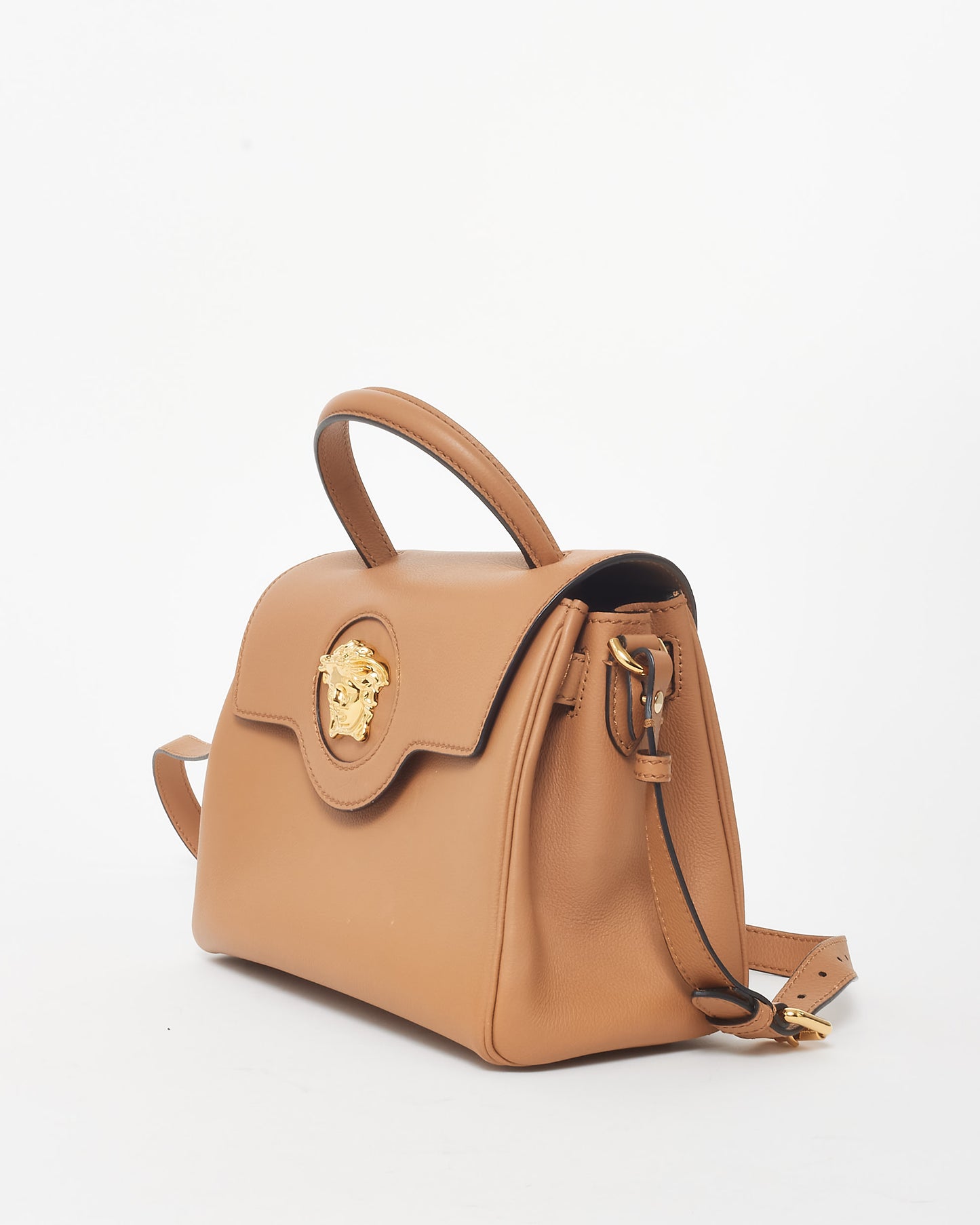 Versace Tan Leather La Medusa Medium Top Handle Bag