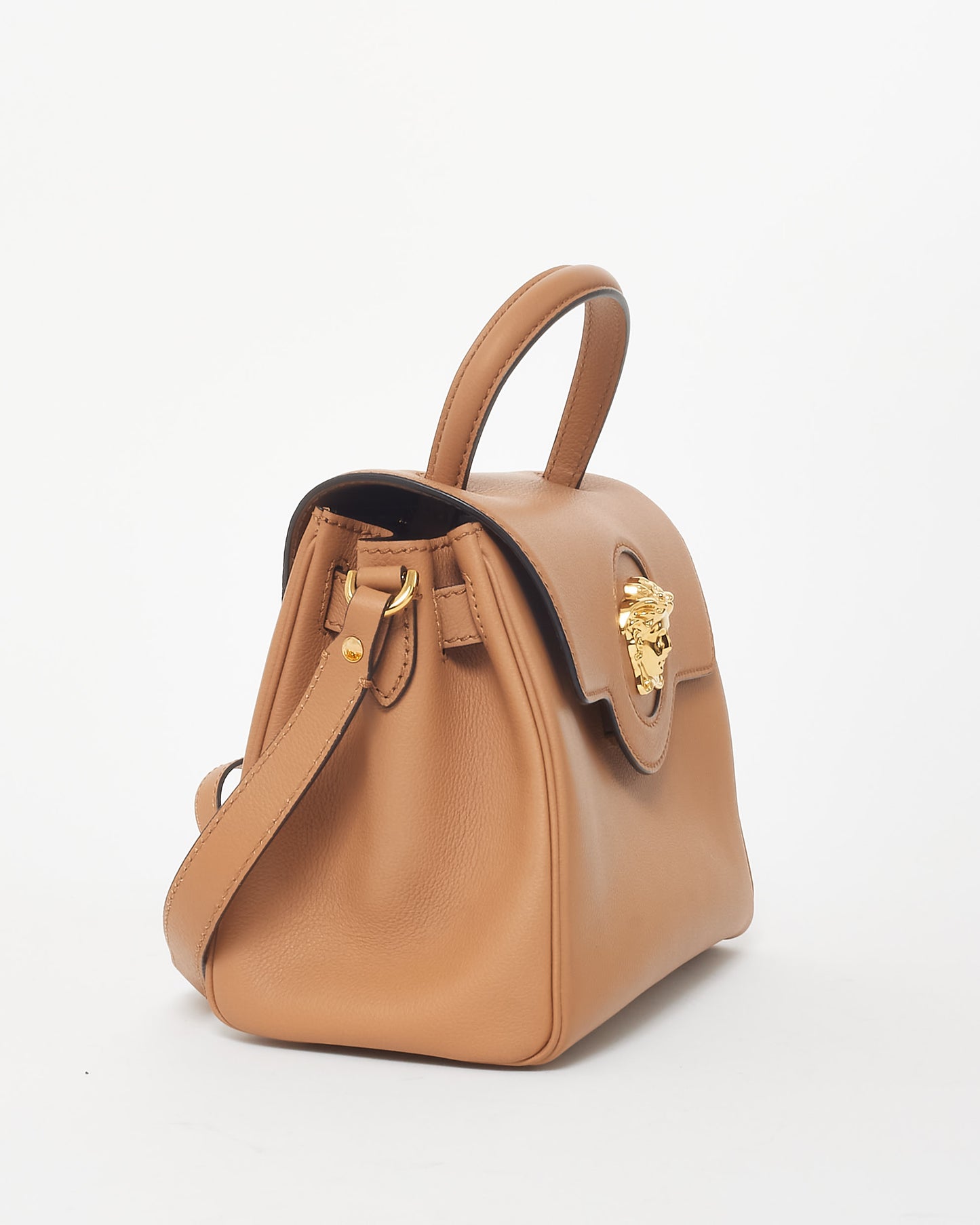 Versace Tan Leather La Medusa Medium Top Handle Bag