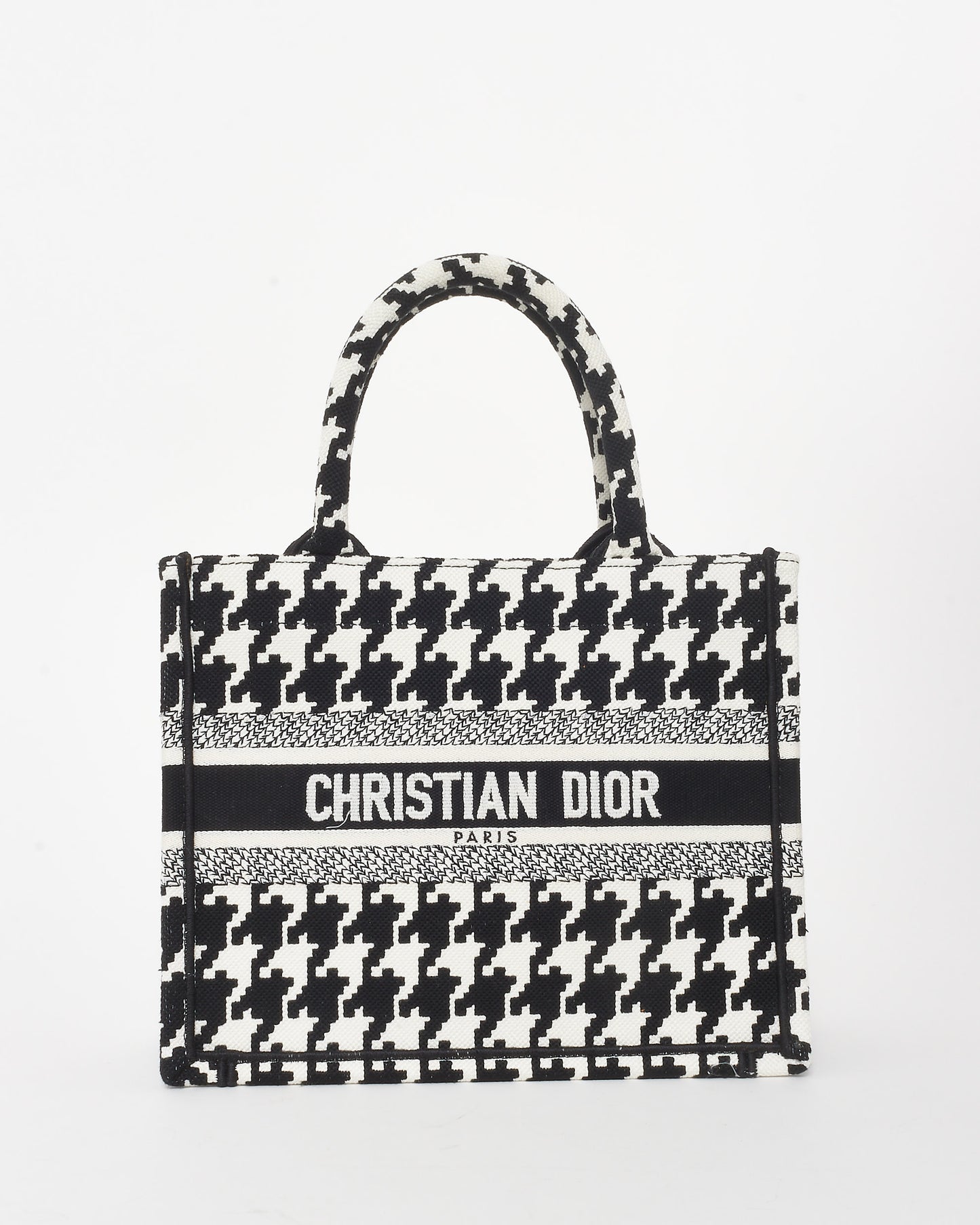 Dior Black 
White Houndstooth Canvas Mini Book Tote Bag