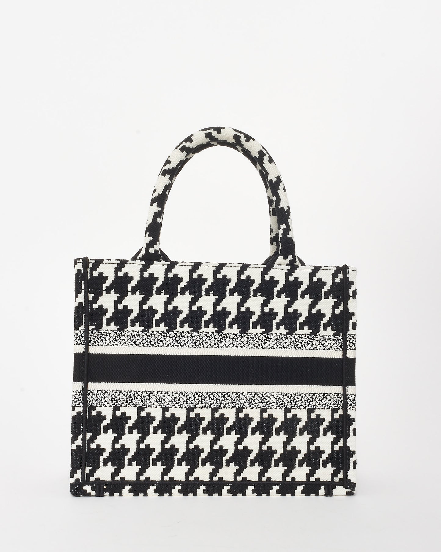 Dior Black 
White Houndstooth Canvas Mini Book Tote Bag