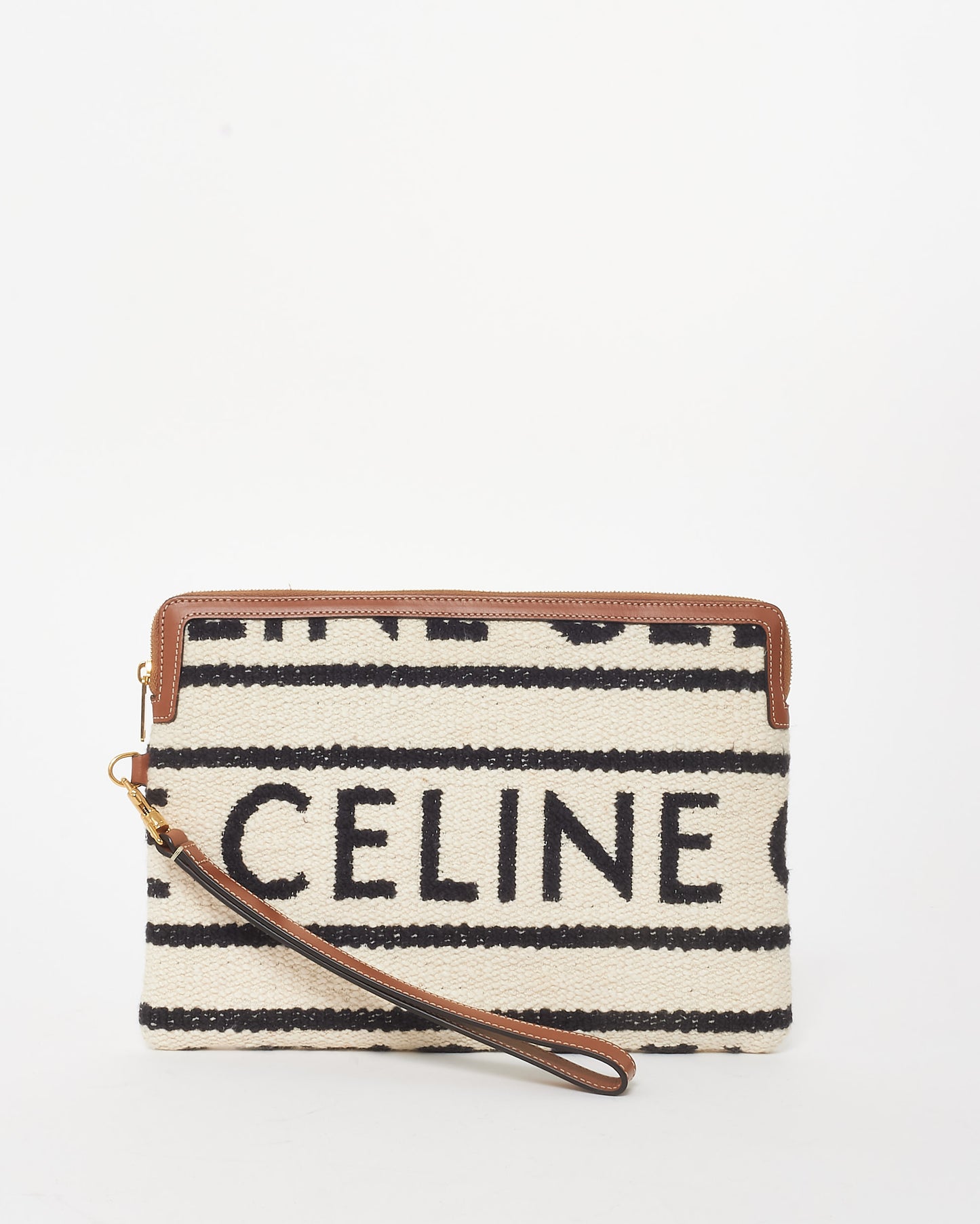 Celine Cream Terry Fabric Logo Wristlet Clutch