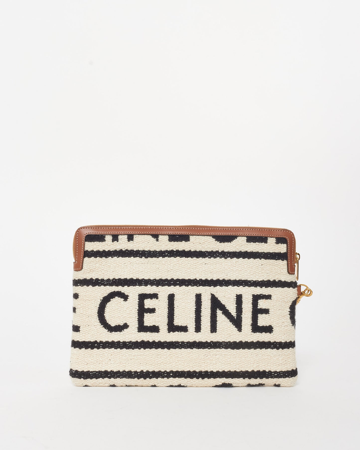 Celine Cream Terry Fabric Logo Wristlet Clutch