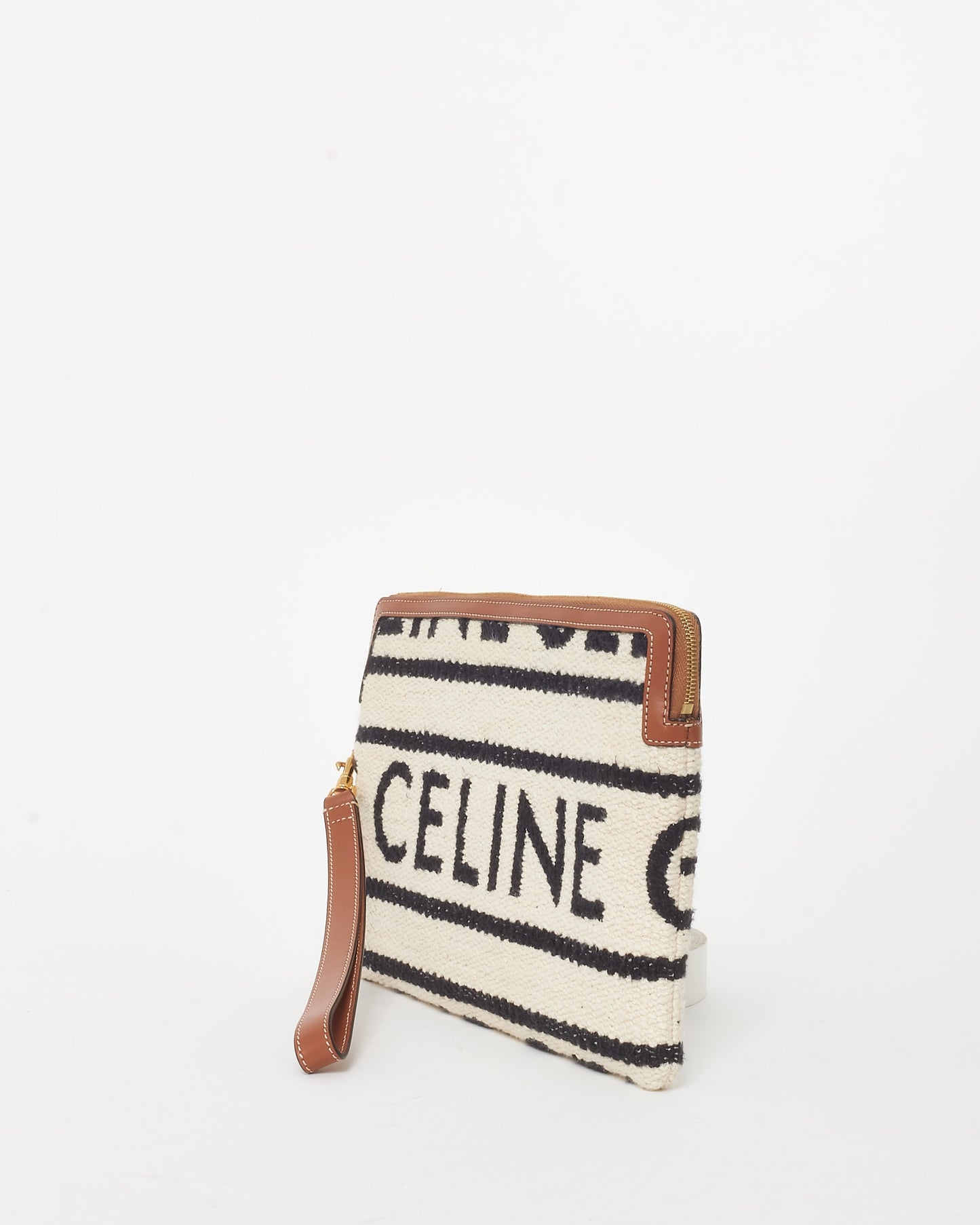 Celine Cream Terry Fabric Logo Wristlet Clutch