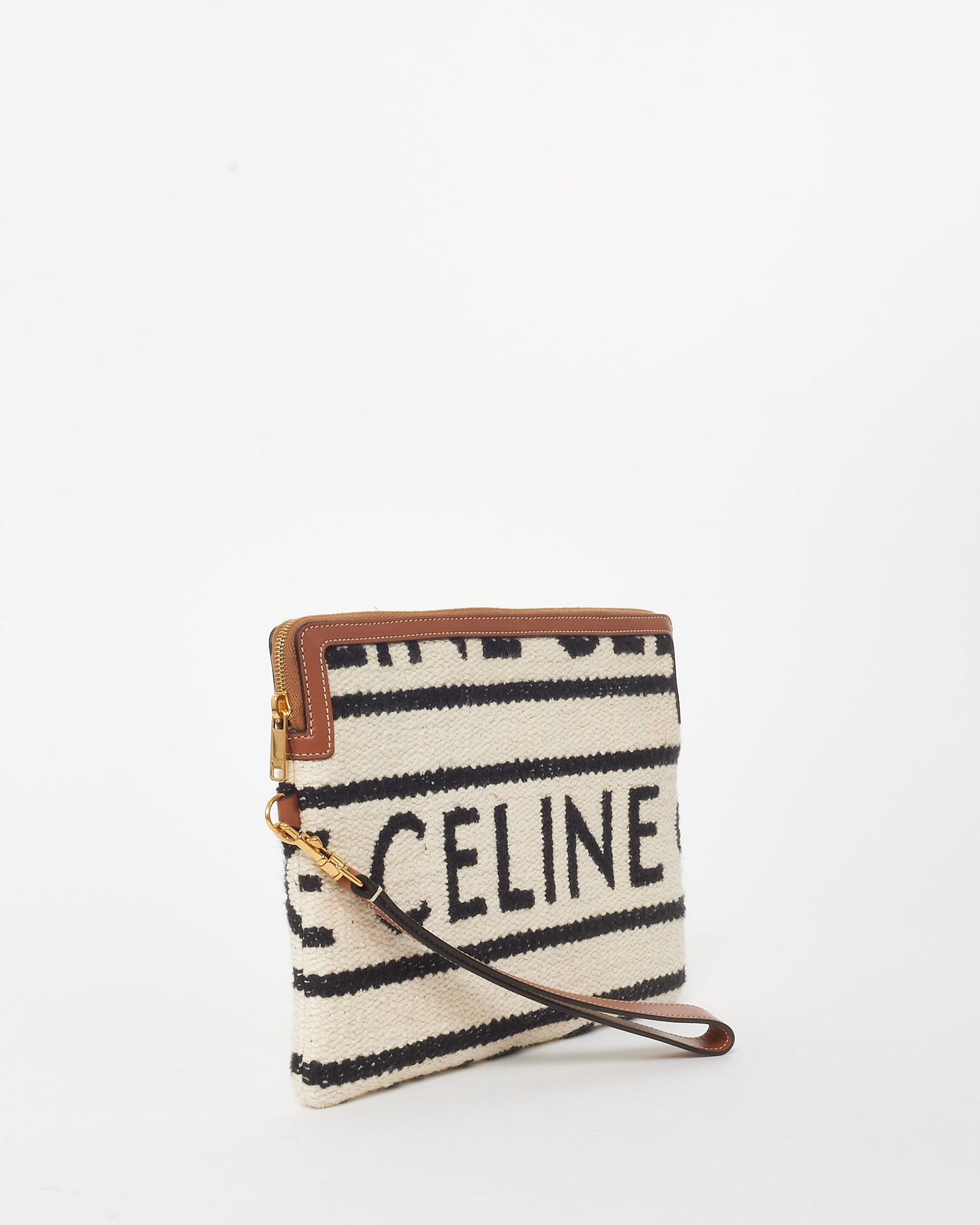 Celine Cream Terry Fabric Logo Wristlet Clutch