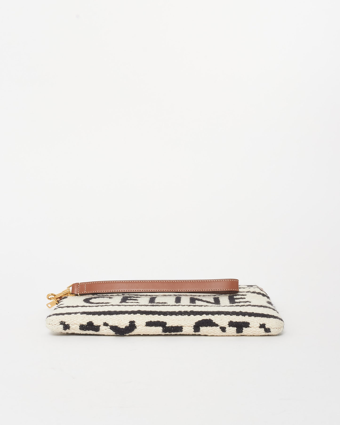 Celine Cream Terry Fabric Logo Wristlet Clutch