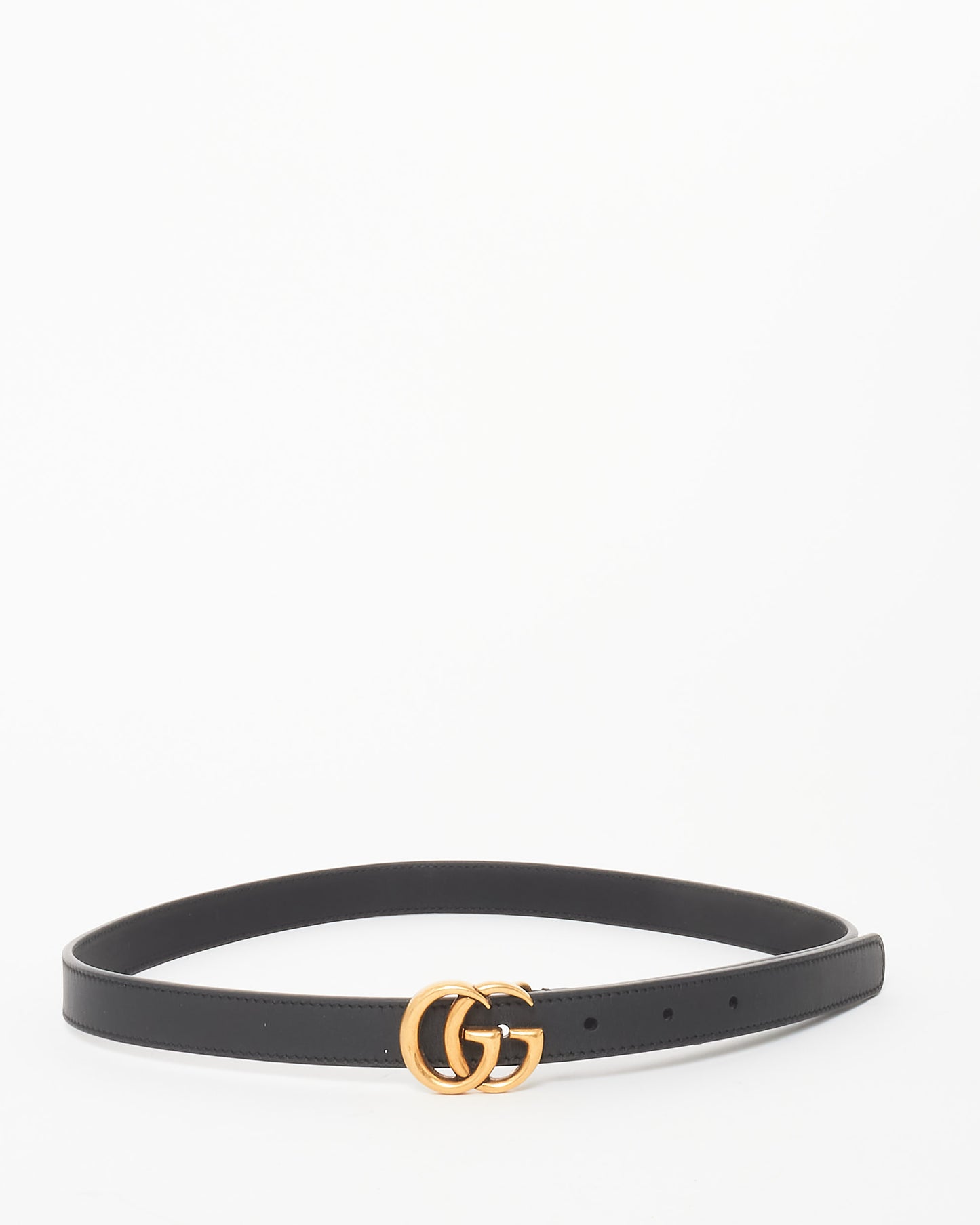 Gucci Black Leather GG Marmont Slim Belt - 80/32