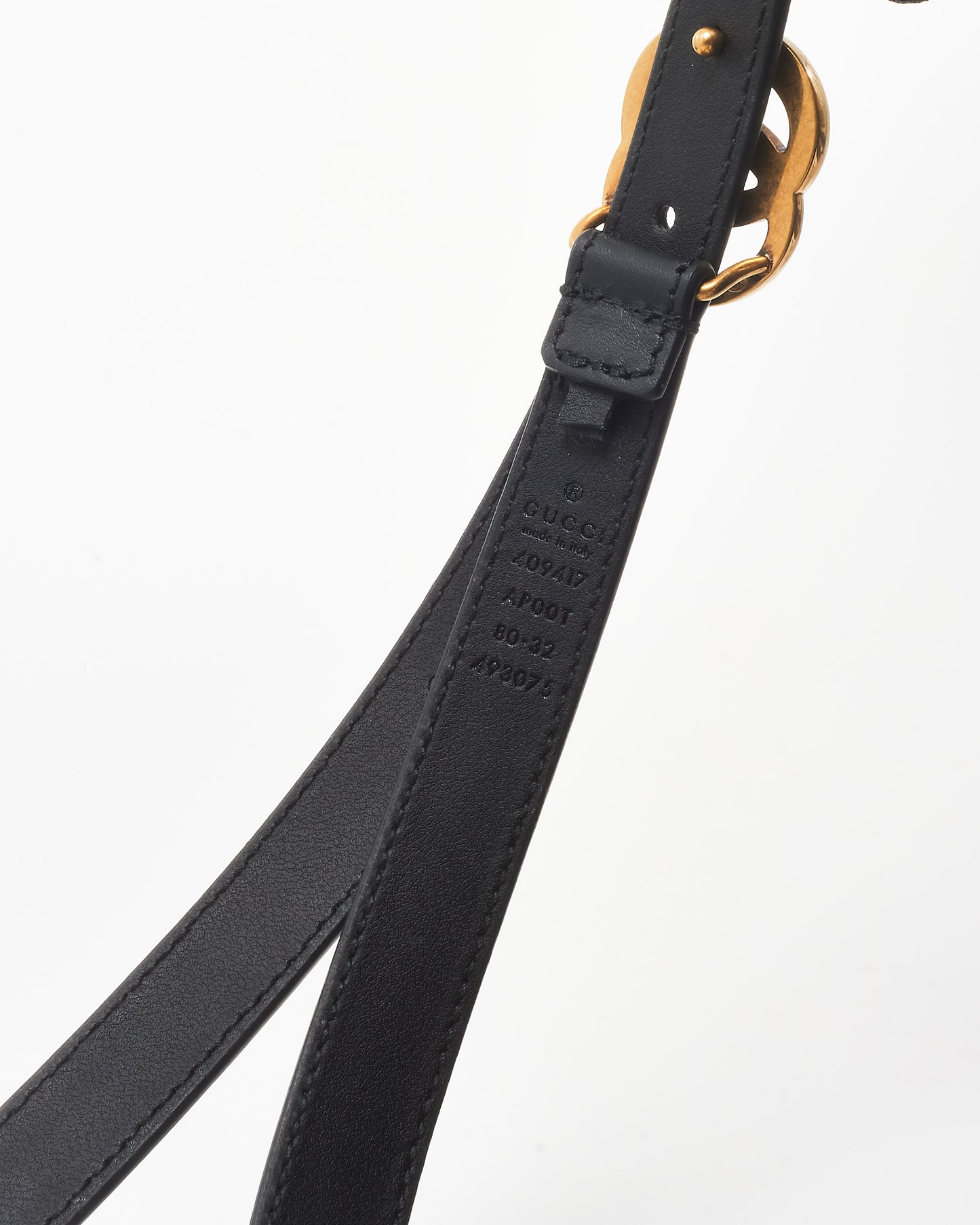 Gucci Black Leather GG Marmont Slim Belt - 80/32