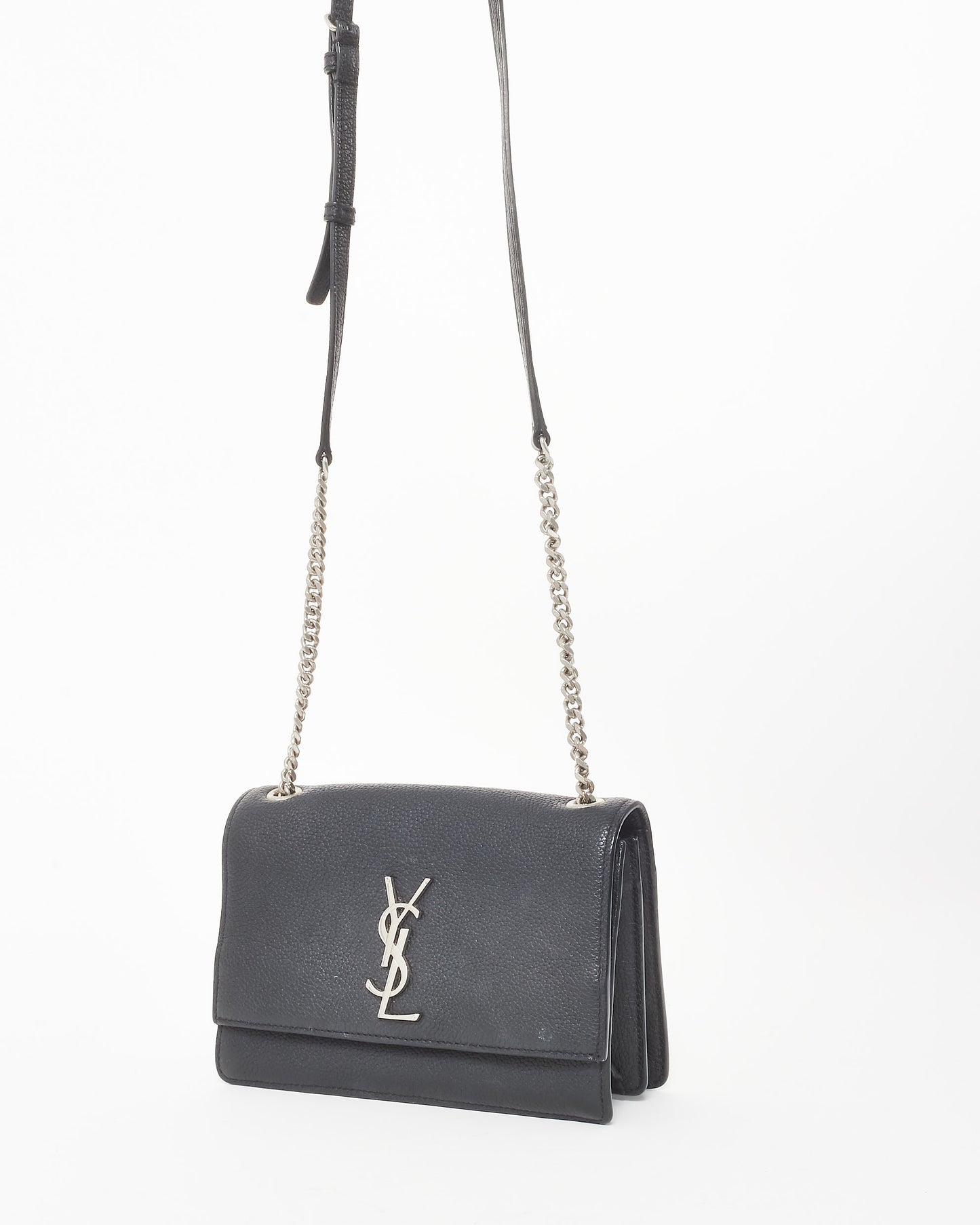 Saint Laurent Black Grained Leather SHW Small Sunset Crossbody Bag