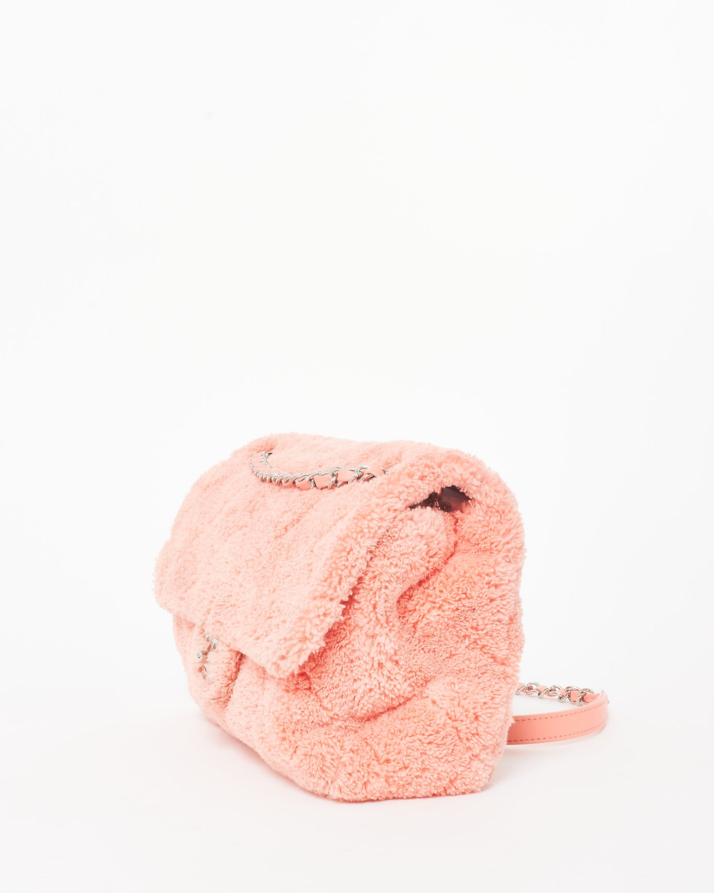 Chanel Pink Terry Cloth Shearling Single Flap Bag