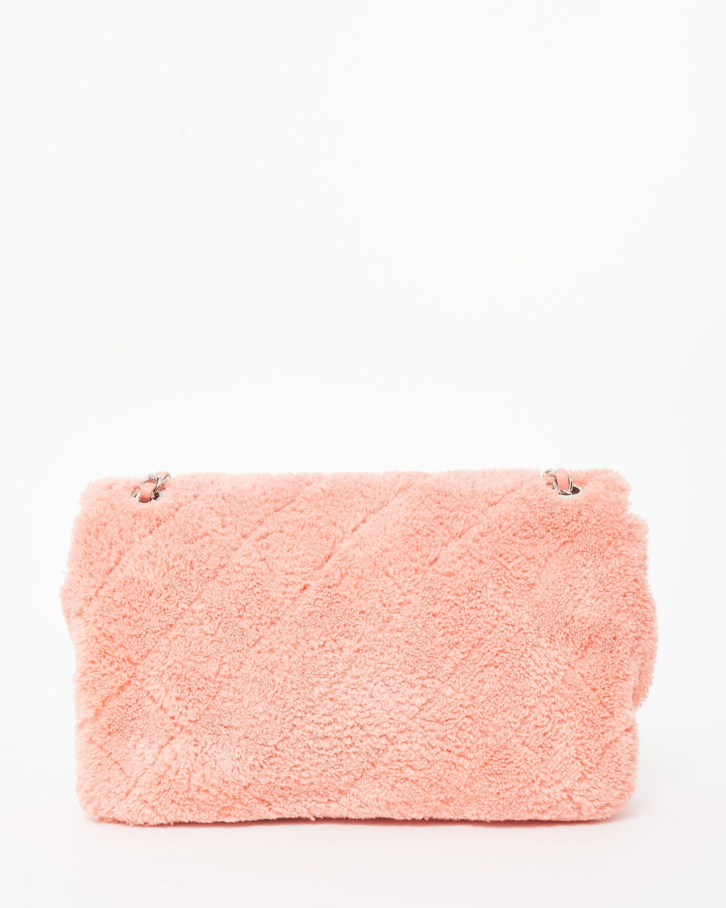 Chanel Pink Terry Cloth Shearling Single Flap Bag