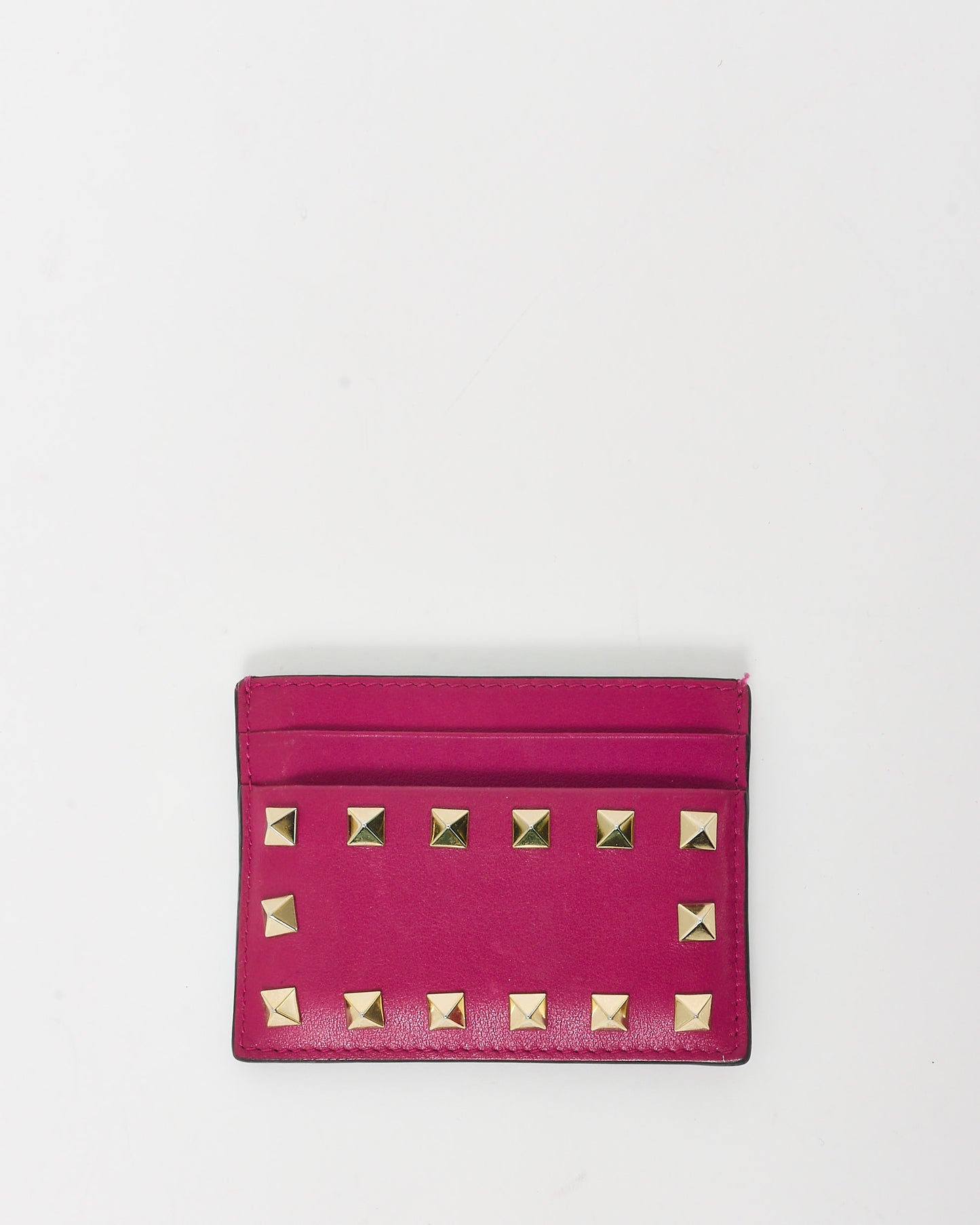 Valentino Fucshia Pink Leather Rockstud Card Holder