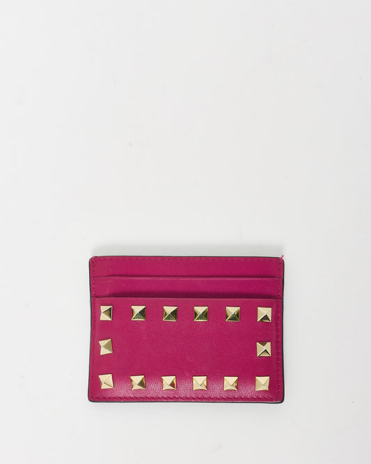 Valentino Fucshia Pink Leather Rockstud Card Holder