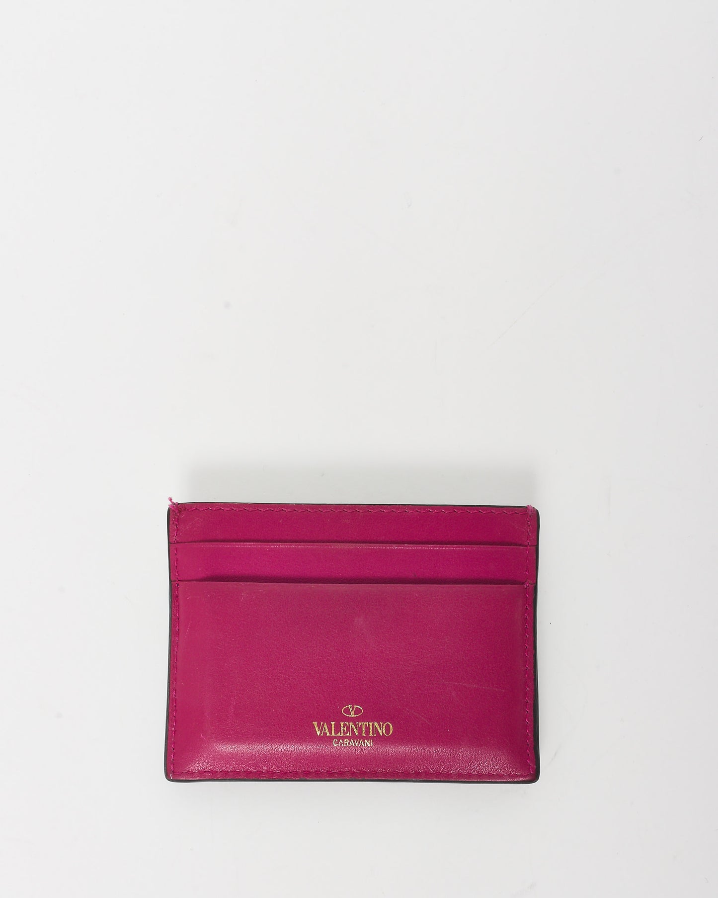 Valentino Fucshia Pink Leather Rockstud Card Holder