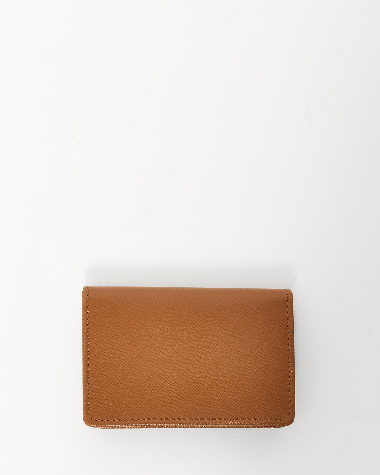 Prada Camel Saffiano Leather Logo Flap Card Holder