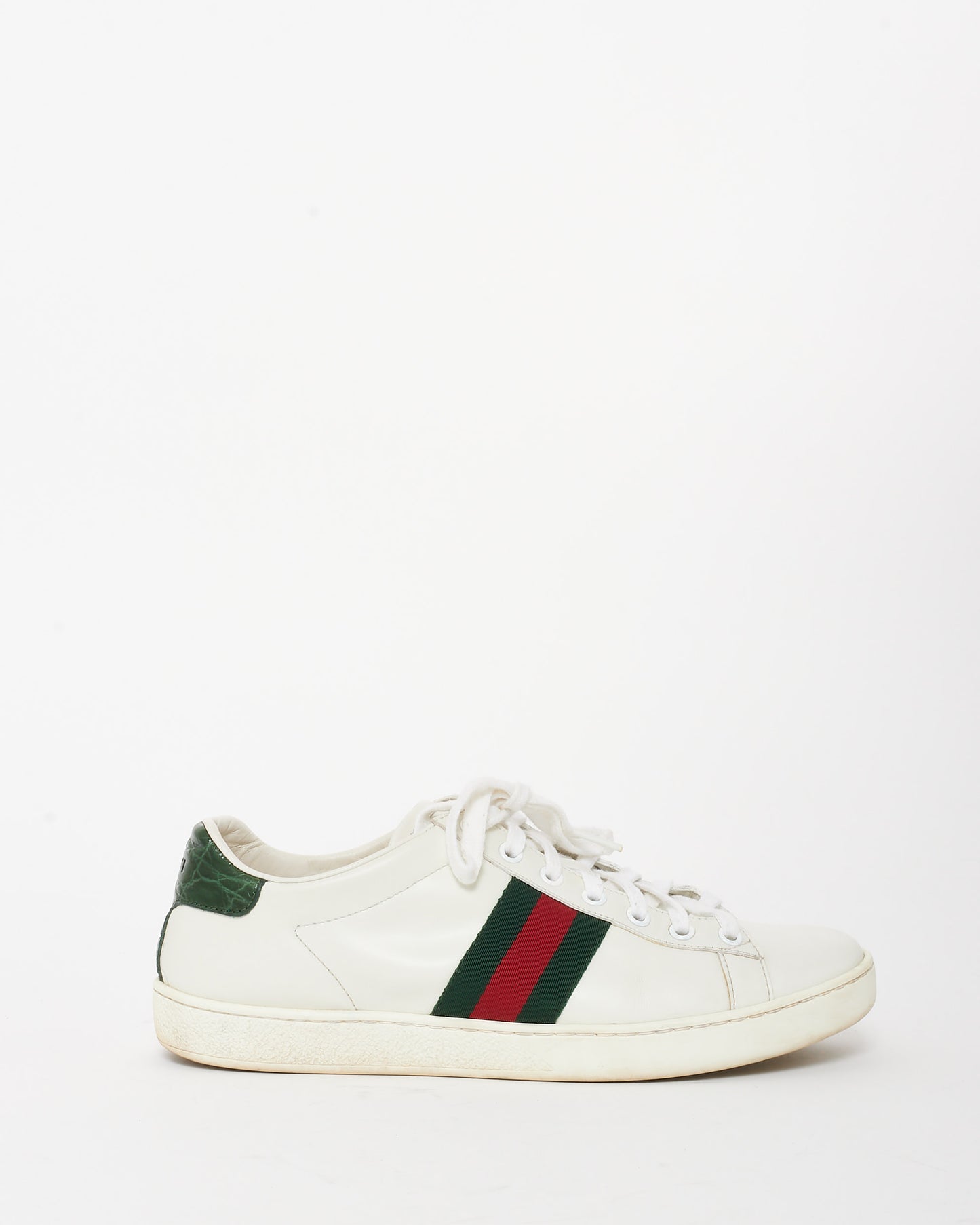 Gucci White Leather W/ Green 
Red Stripe Ace Sneakers - 39