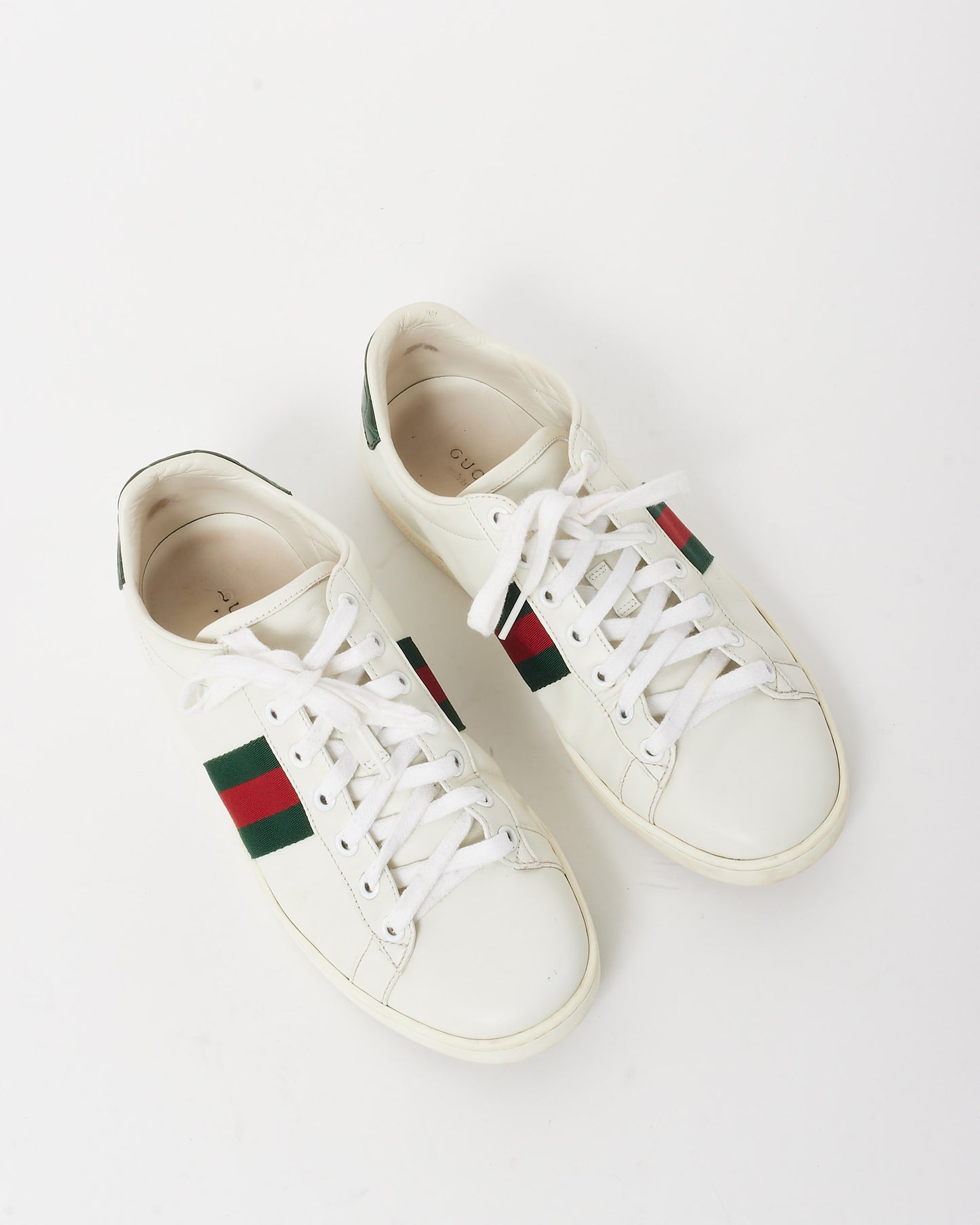 Gucci White Leather W/ Green 
Red Stripe Ace Sneakers - 39