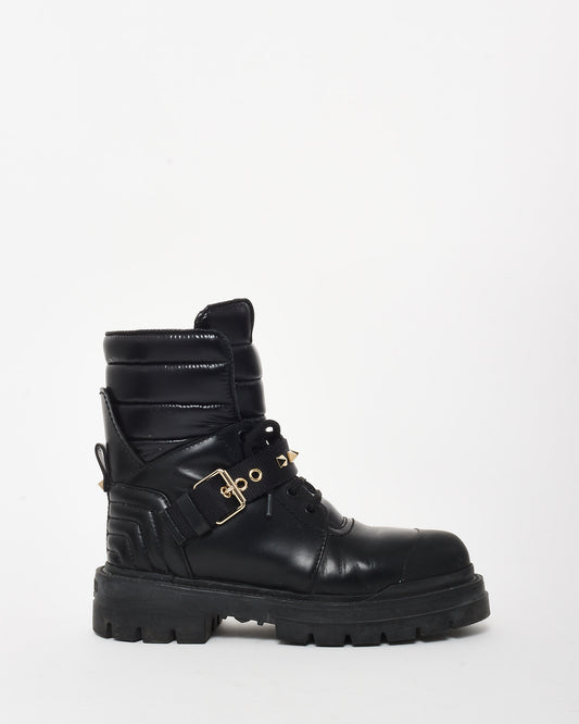 Valentino Black Leather Waterproof Rockstud Moto Combat Boots - 36