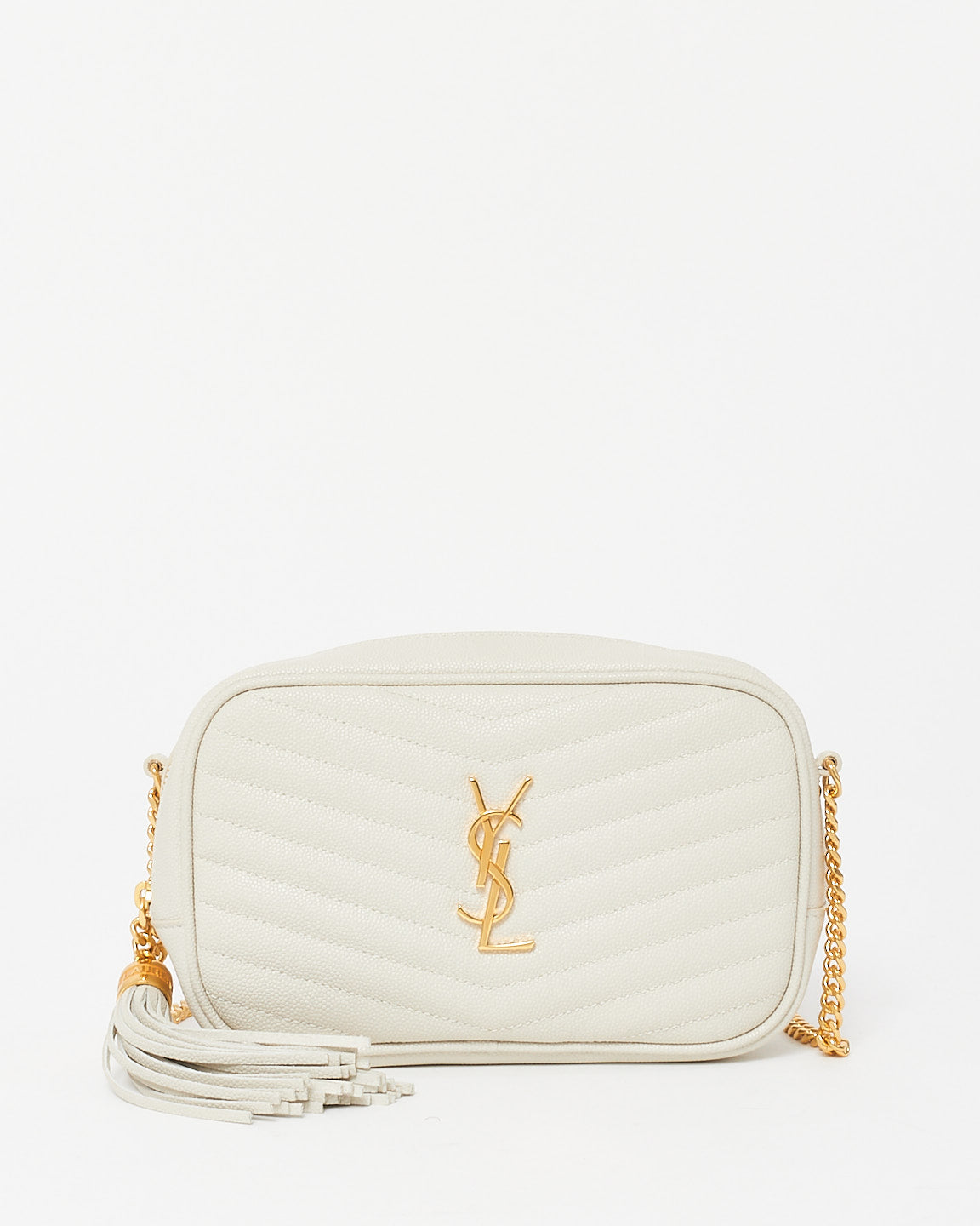 Saint Laurent Ivory Grained Leather Mini Lou Camera Bag