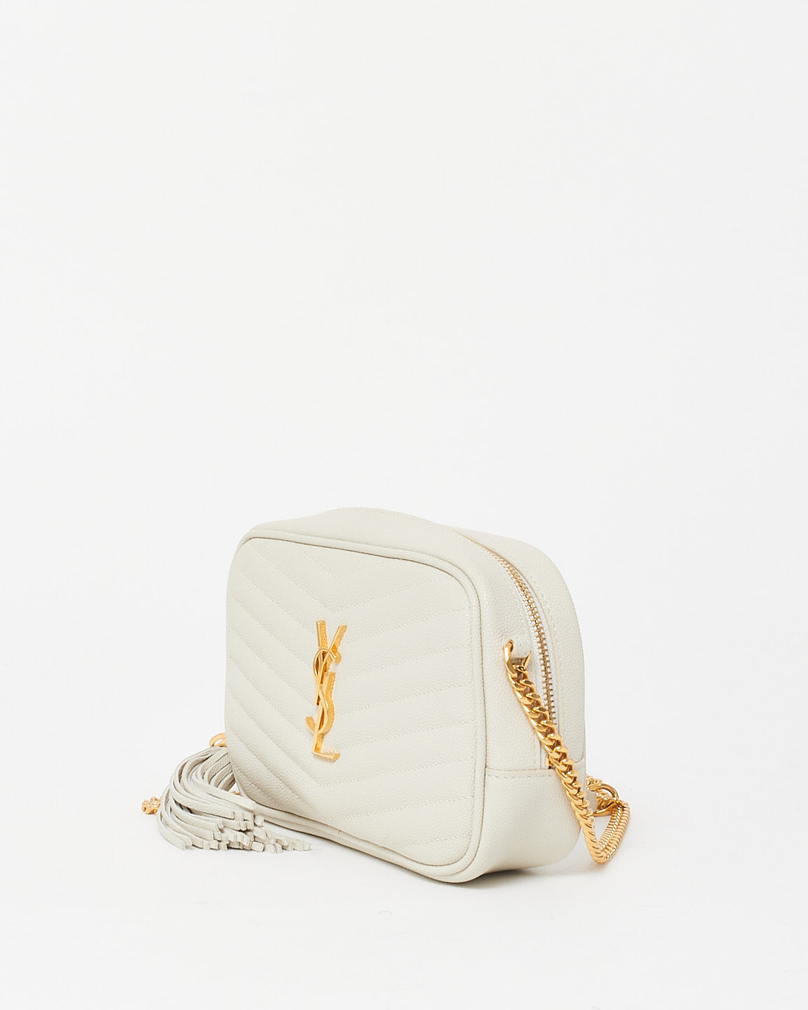 Saint Laurent Ivory Grained Leather Mini Lou Camera Bag