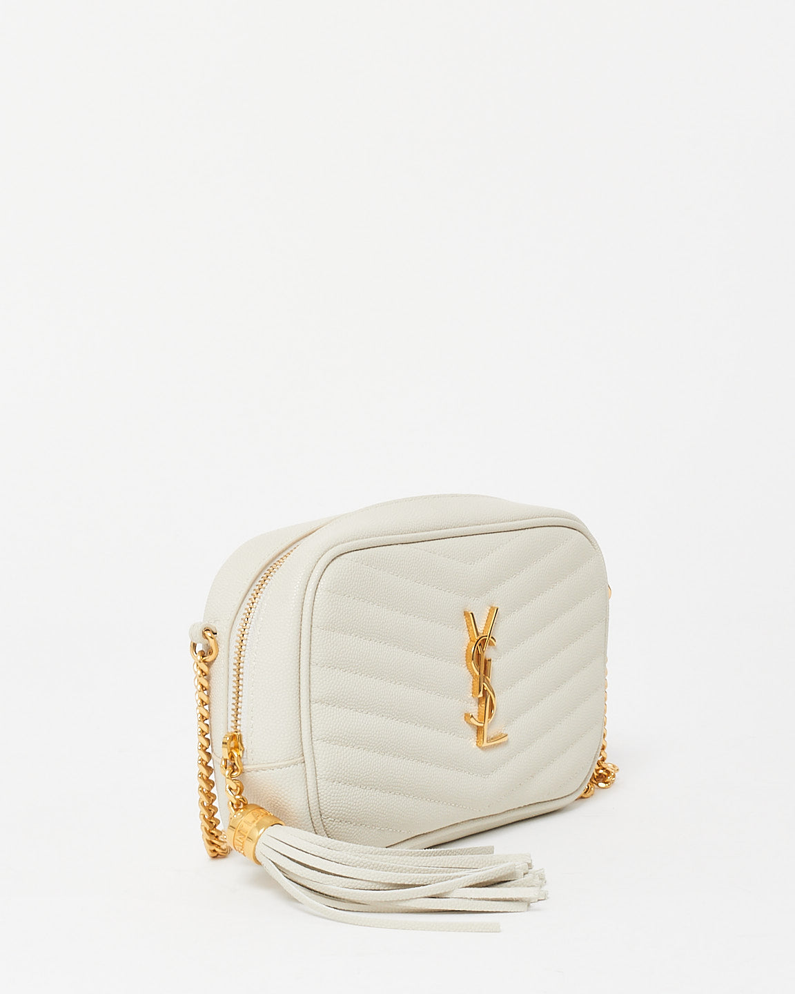 Saint Laurent Ivory Grained Leather Mini Lou Camera Bag