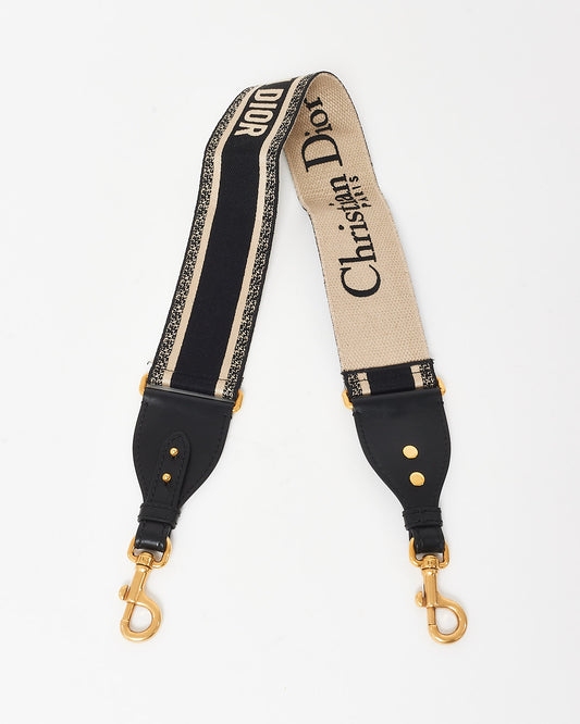 Dior Black 
Cream Logo Embroidered Guitar Strap