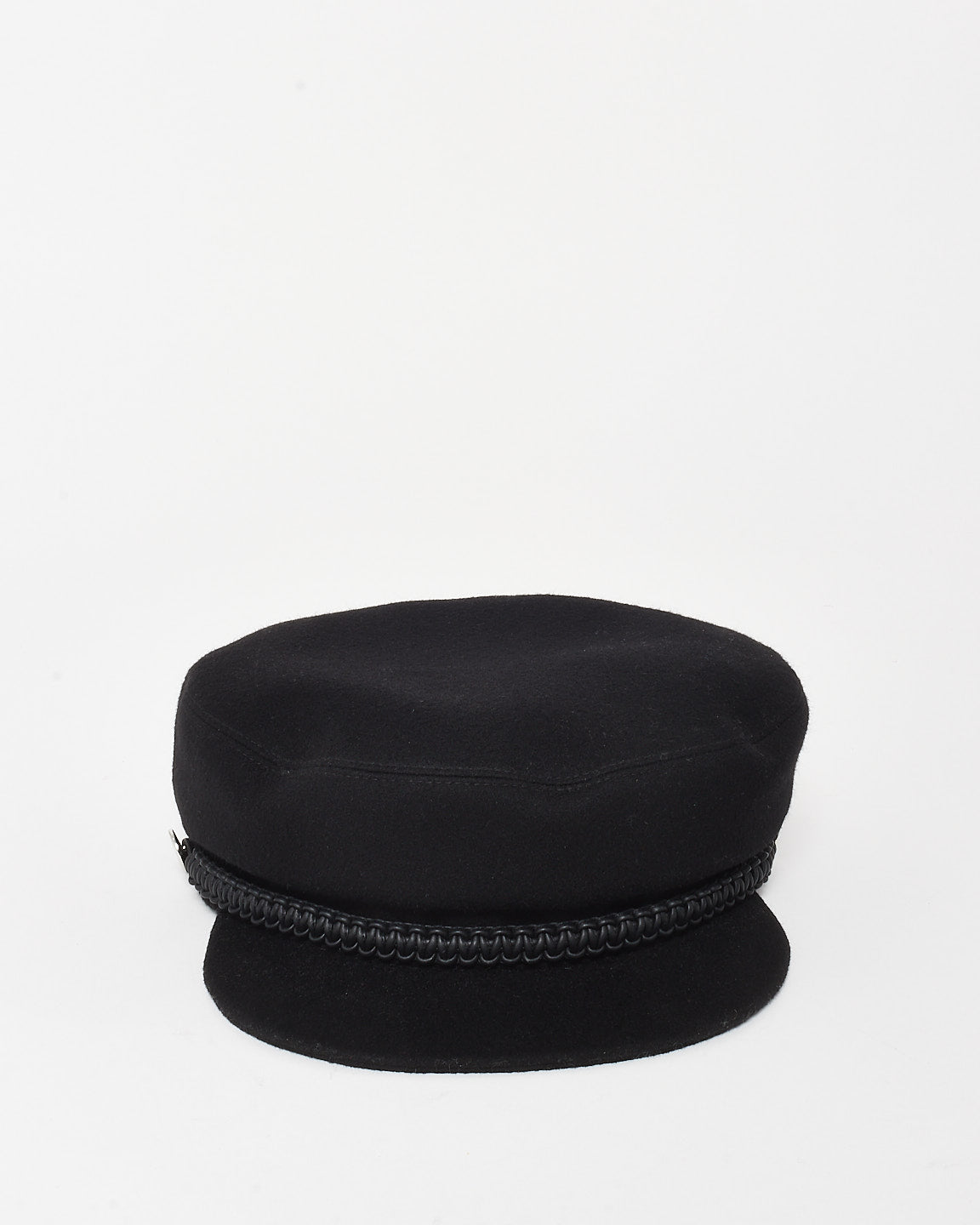 Hermès Black Braided Trim Cashmere Deauville Cap - 58