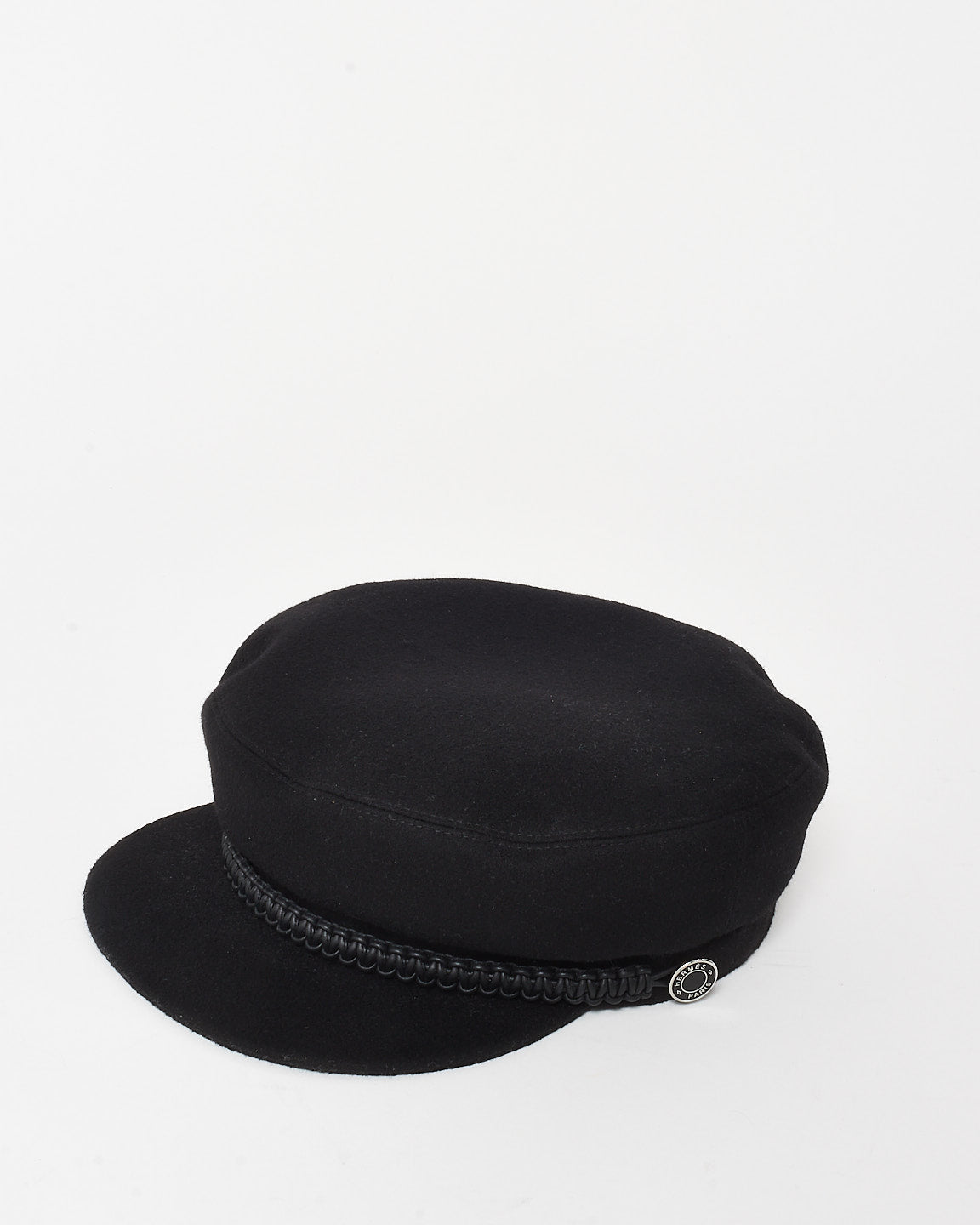 Hermès Black Braided Trim Cashmere Deauville Cap - 58