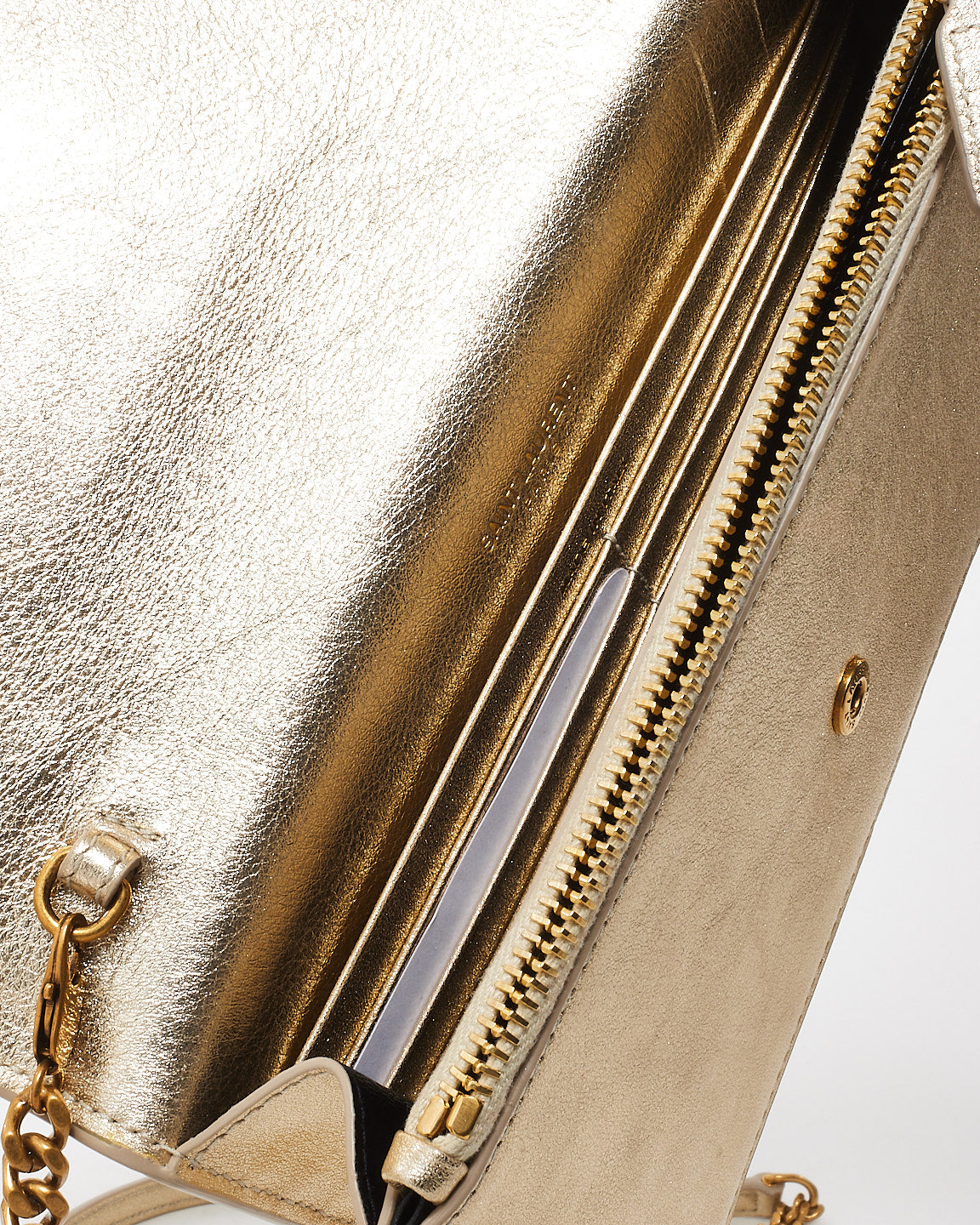 Saint Laurent Gold Leather Cassandre Wallet On Chain