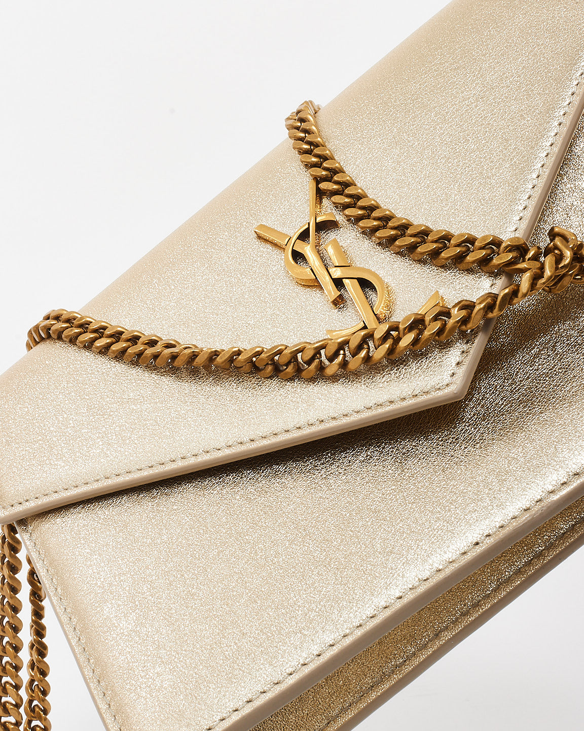 Saint Laurent Gold Leather Cassandre Wallet On Chain