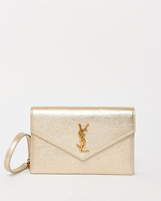 Saint Laurent Gold Leather Cassandre Wallet On Chain