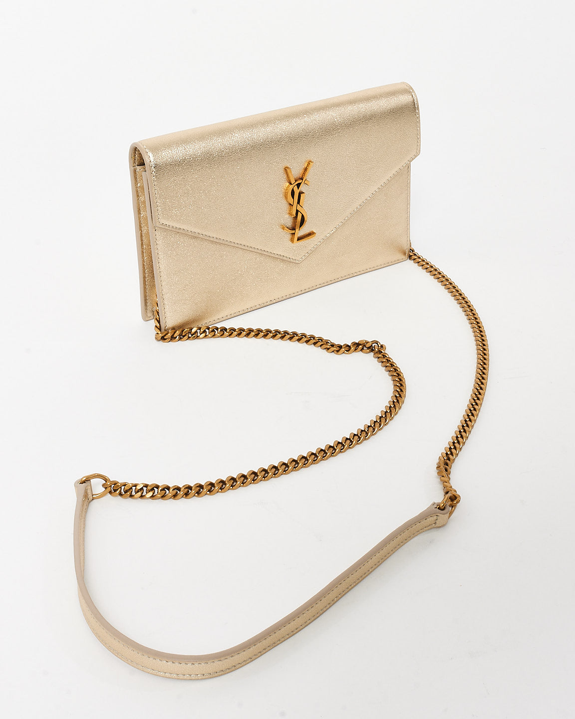 Saint Laurent Gold Leather Cassandre Wallet On Chain