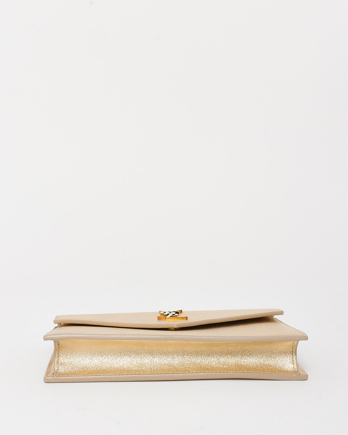 Saint Laurent Gold Leather Cassandre Wallet On Chain