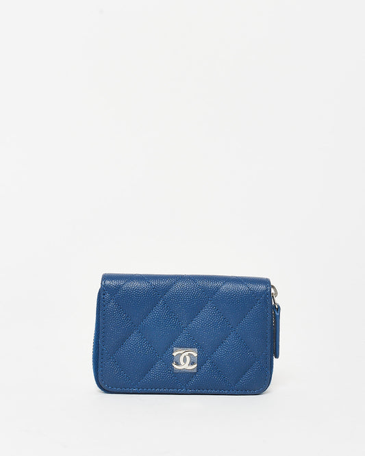 Chanel Navy Blue Caviar Leather Mini Zip Card Case