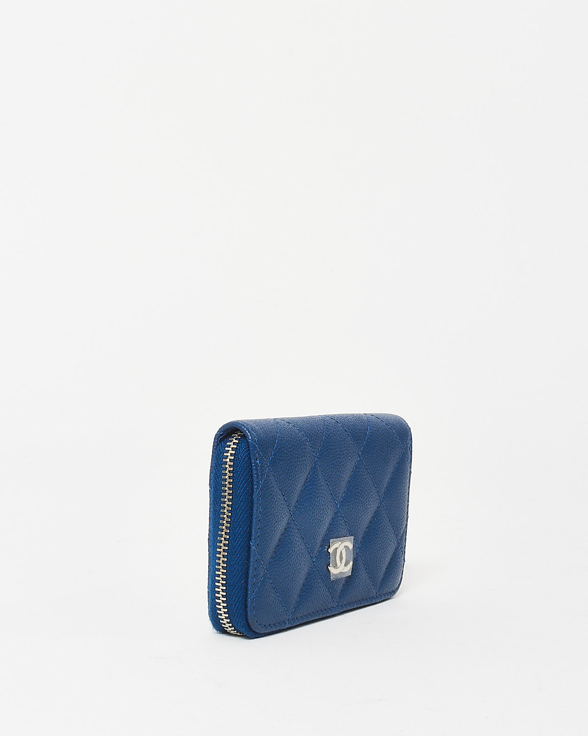 Chanel Navy Blue Caviar Leather Mini Zip Card Case