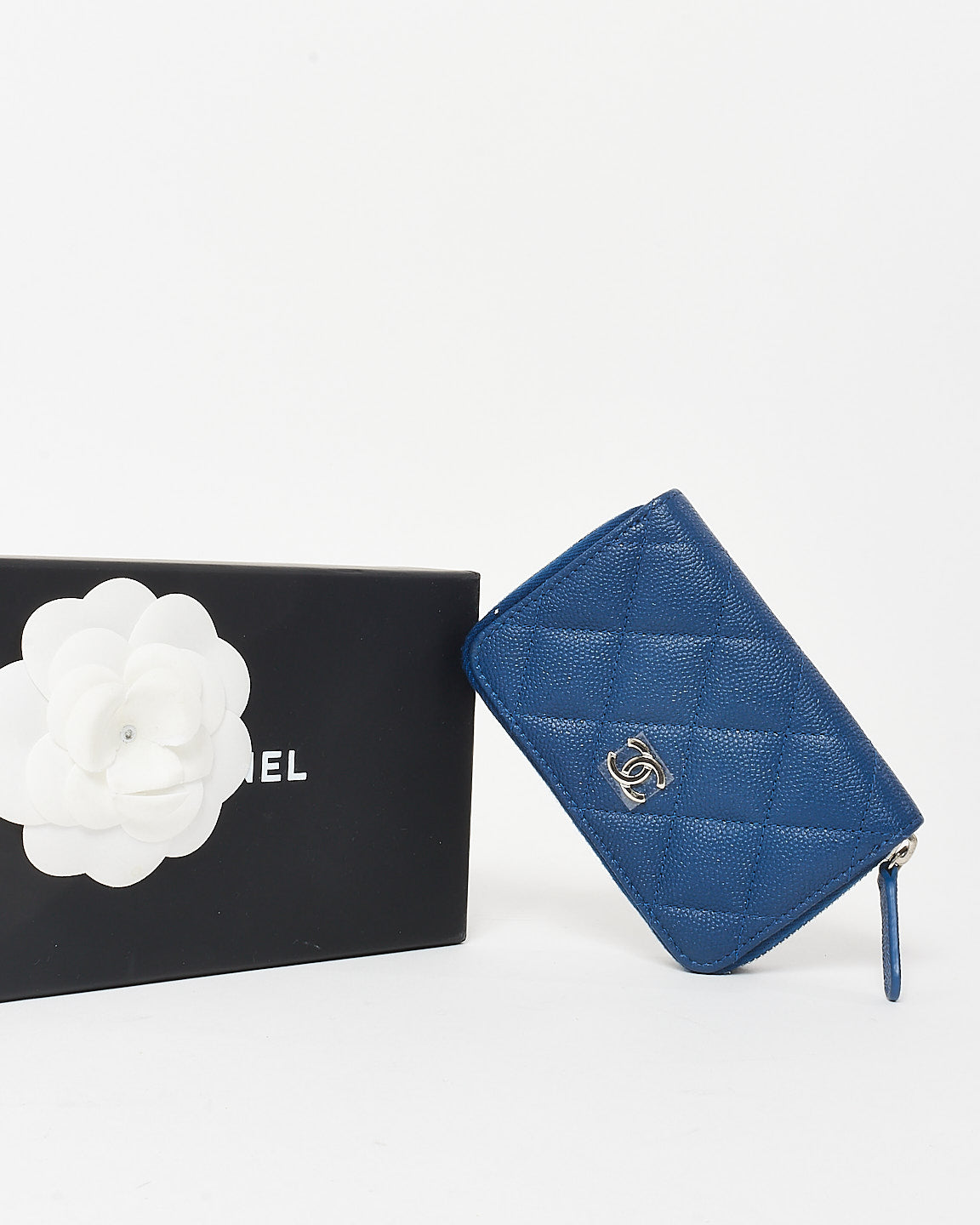 Chanel Navy Blue Caviar Leather Mini Zip Card Case