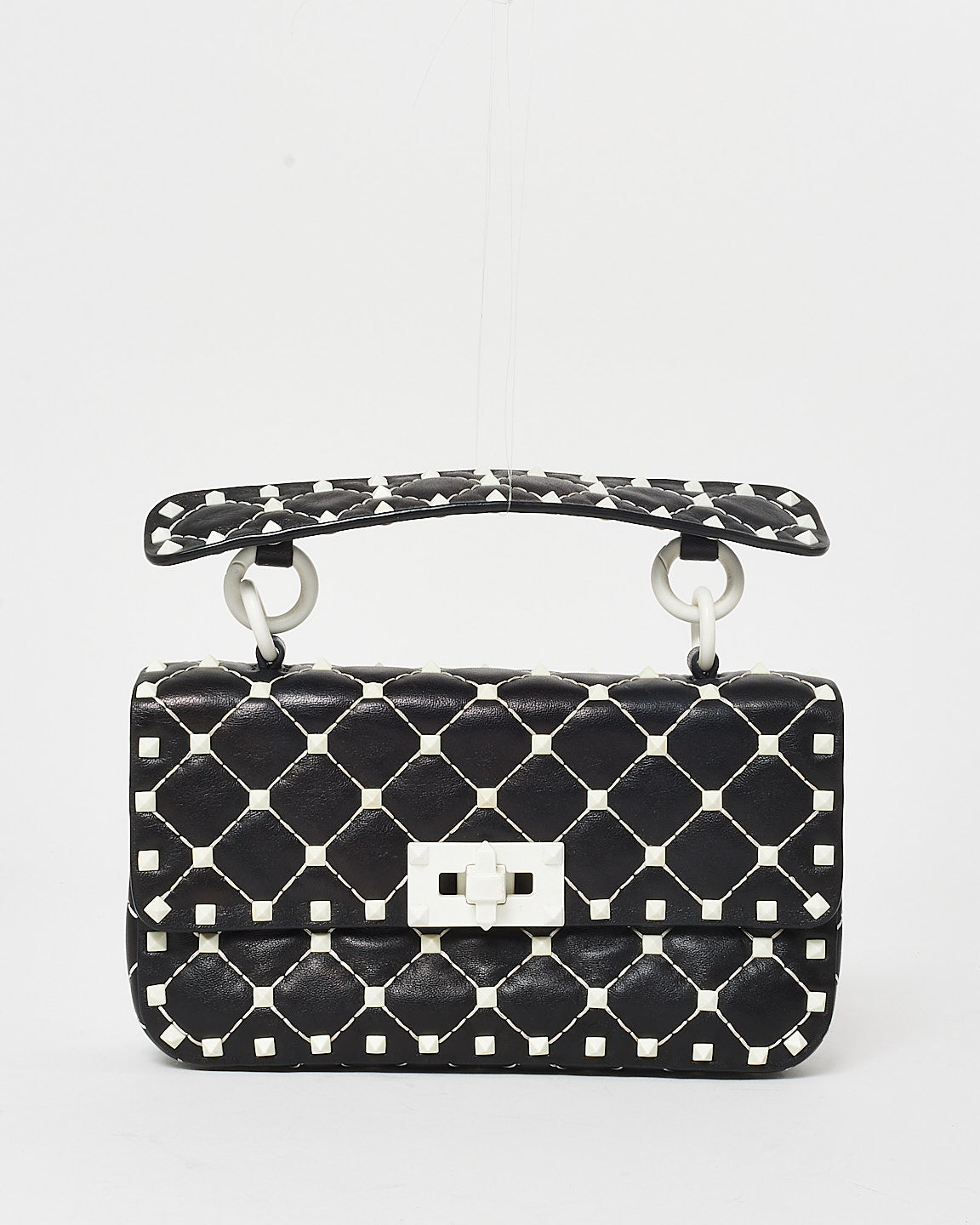 Valentino Black Leather Free White Rockstud Spike Shoulder Bag