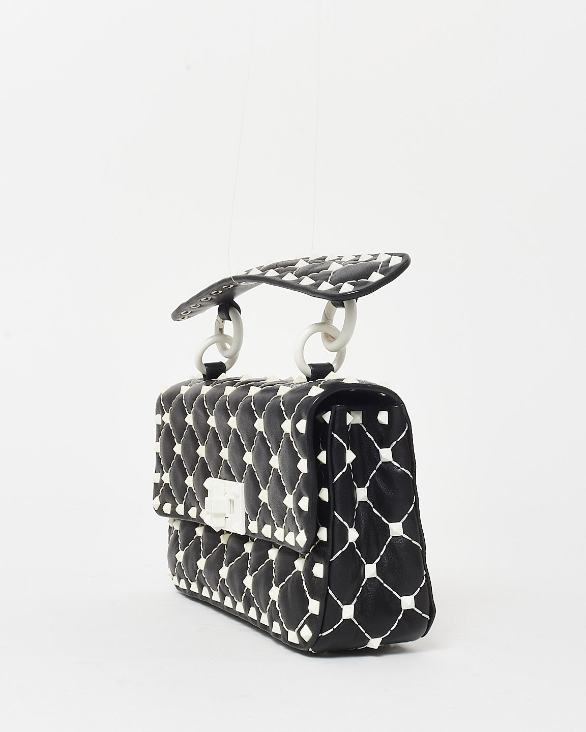 Valentino Black Leather Free White Rockstud Spike Shoulder Bag