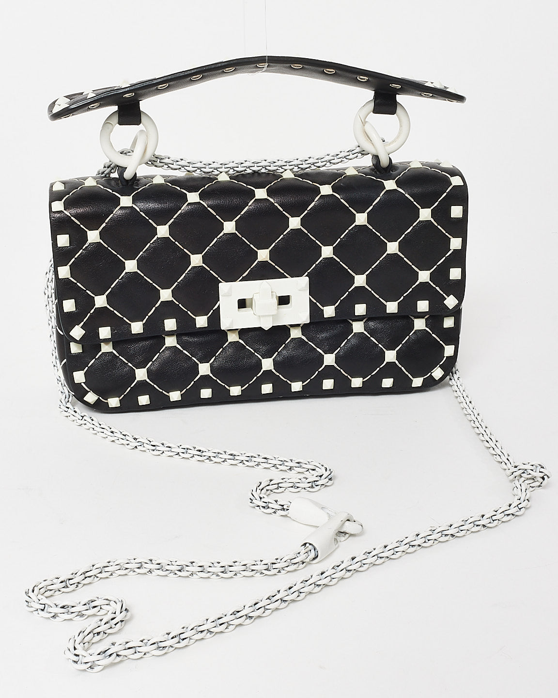 Valentino Black Leather Free White Rockstud Spike Shoulder Bag