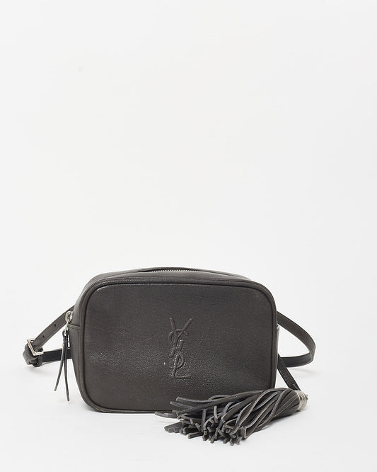 Saint Laurent Charcoal Grey Leather Embossed Logo Belt Bag