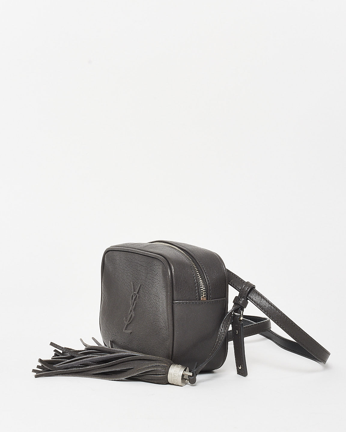 Saint Laurent Charcoal Grey Leather Embossed Logo Belt Bag