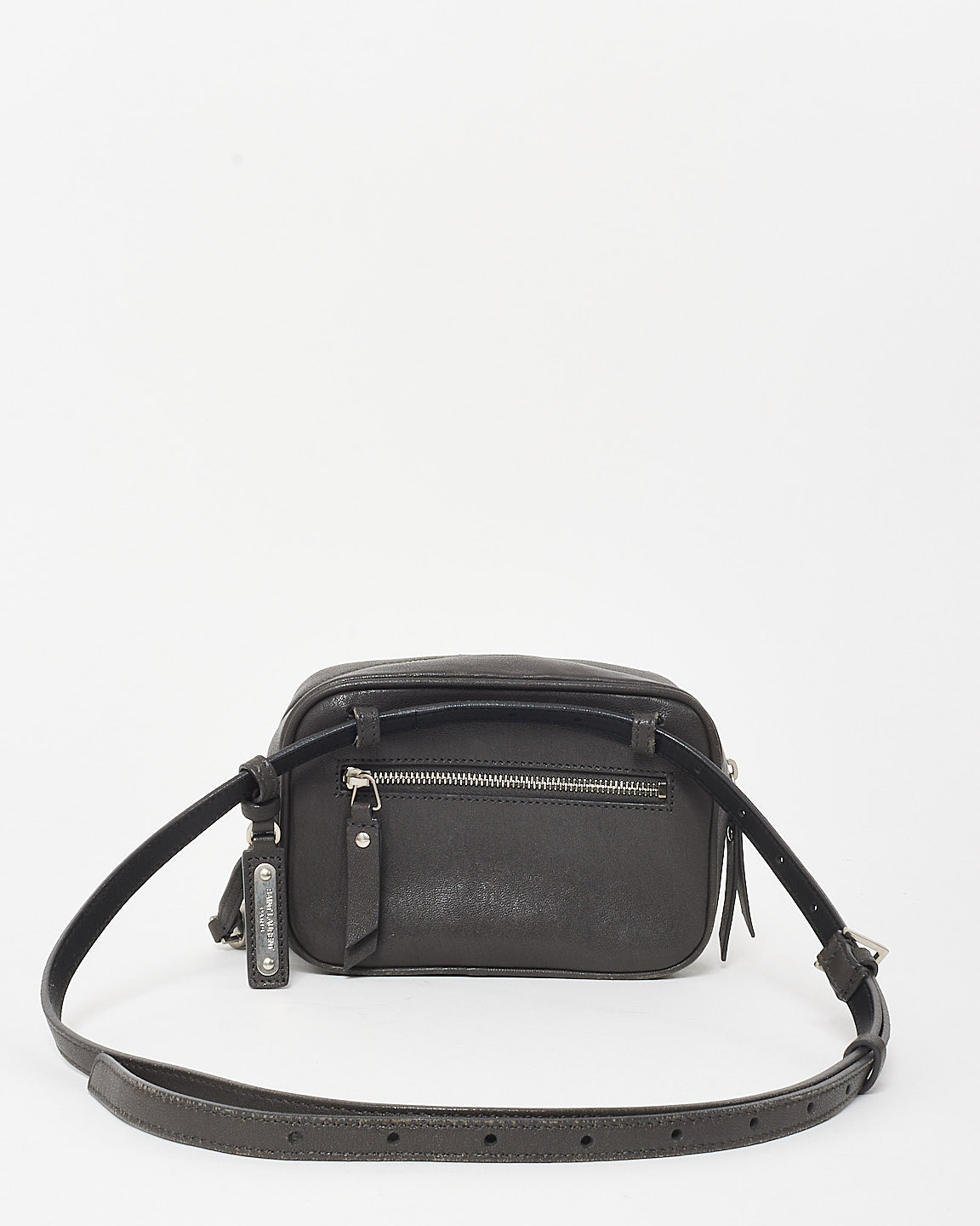 Saint Laurent Charcoal Grey Leather Embossed Logo Belt Bag