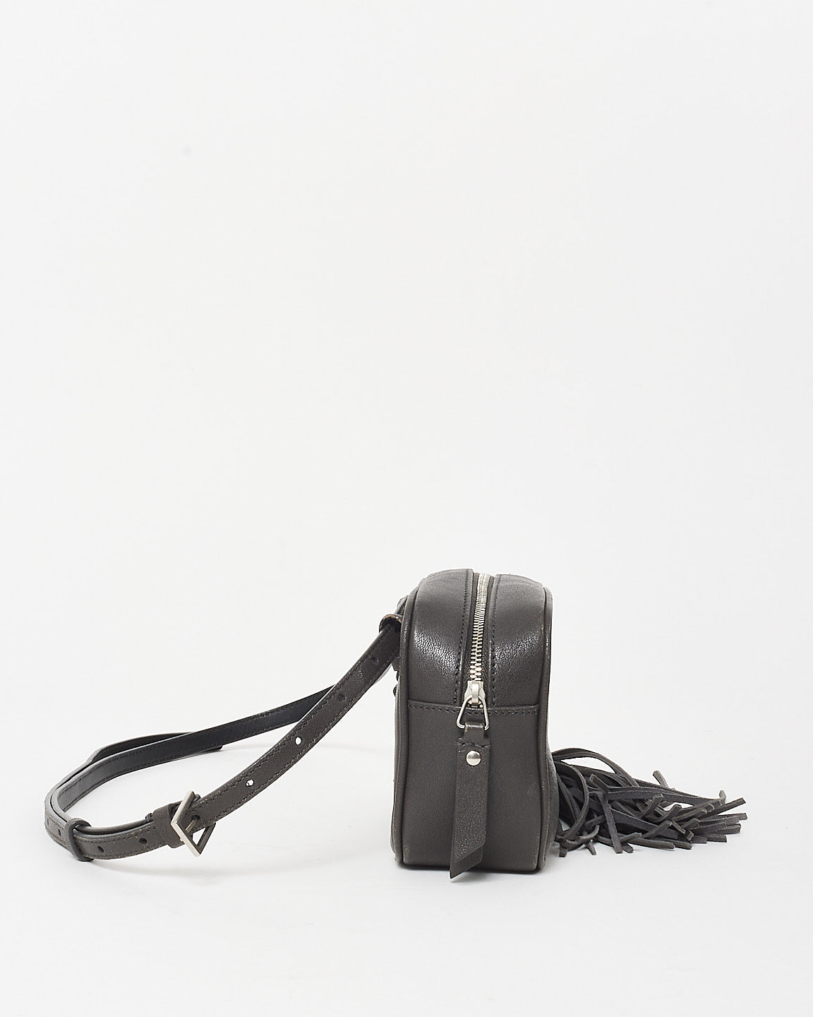 Saint Laurent Charcoal Grey Leather Embossed Logo Belt Bag